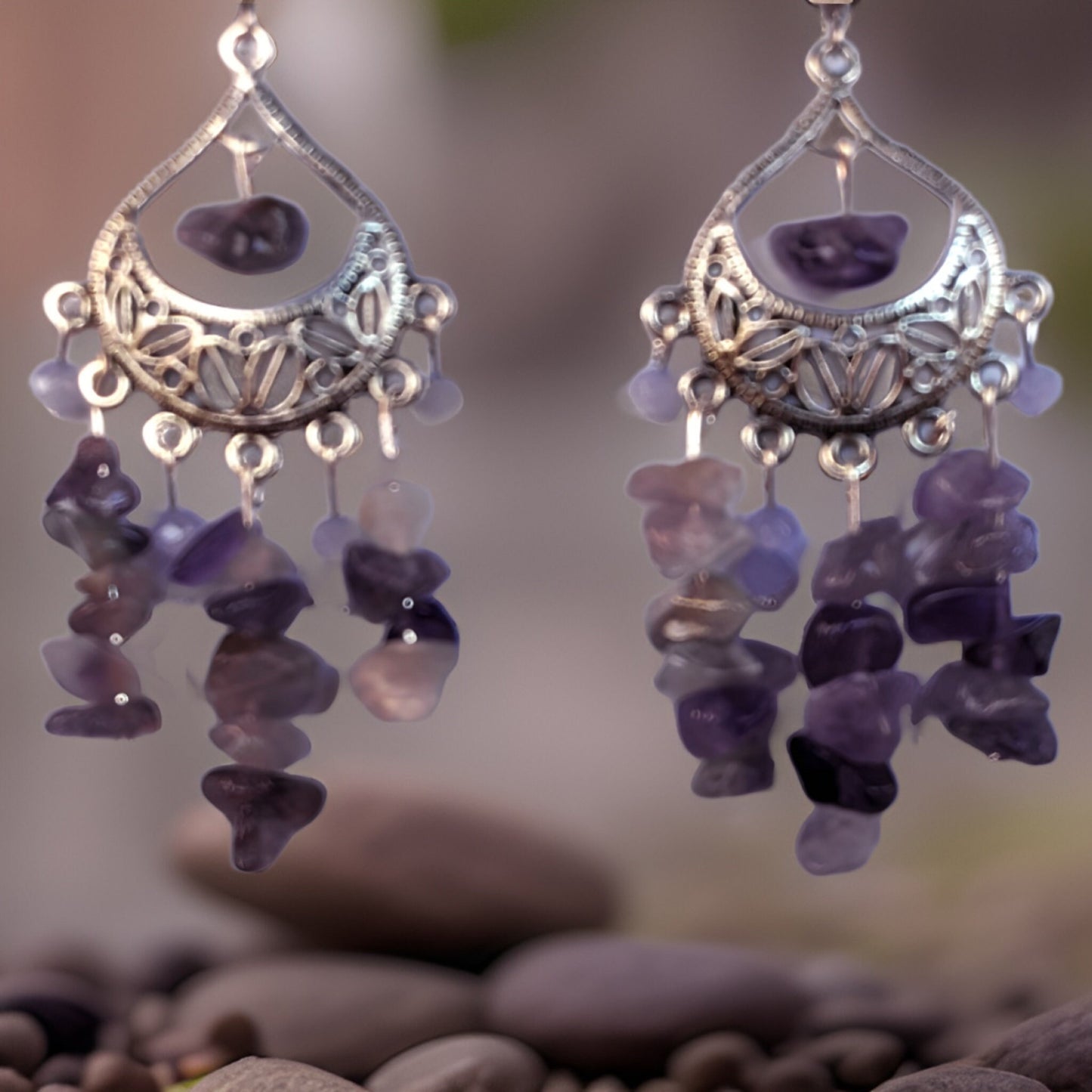 Earthy Purple Jade Beads Necklace with Chandelier Earrings Set - One-of-a-Kind Jewelry - For Any Occasion - Express Shipping Available