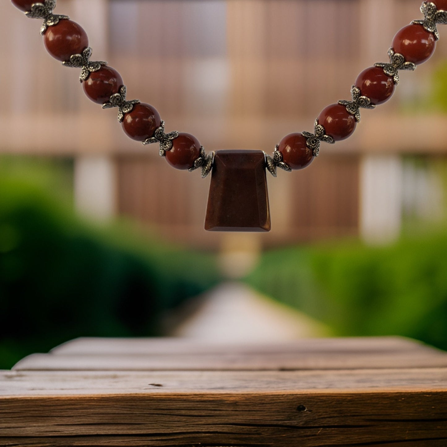 Rich Brown Agate Statement Beaded Necklace with Pendant - Brown Fall Fashion, Earthy Jewelry, Elegance, Chestnut Brown, One-of-a-Kind Piece