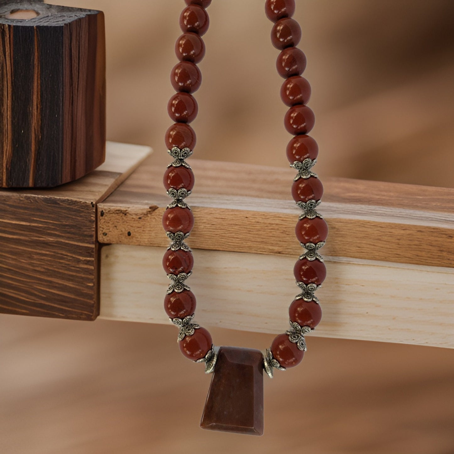 Rich Brown Agate Statement Beaded Necklace with Pendant - Brown Fall Fashion, Earthy Jewelry, Elegance, Chestnut Brown, One-of-a-Kind Piece