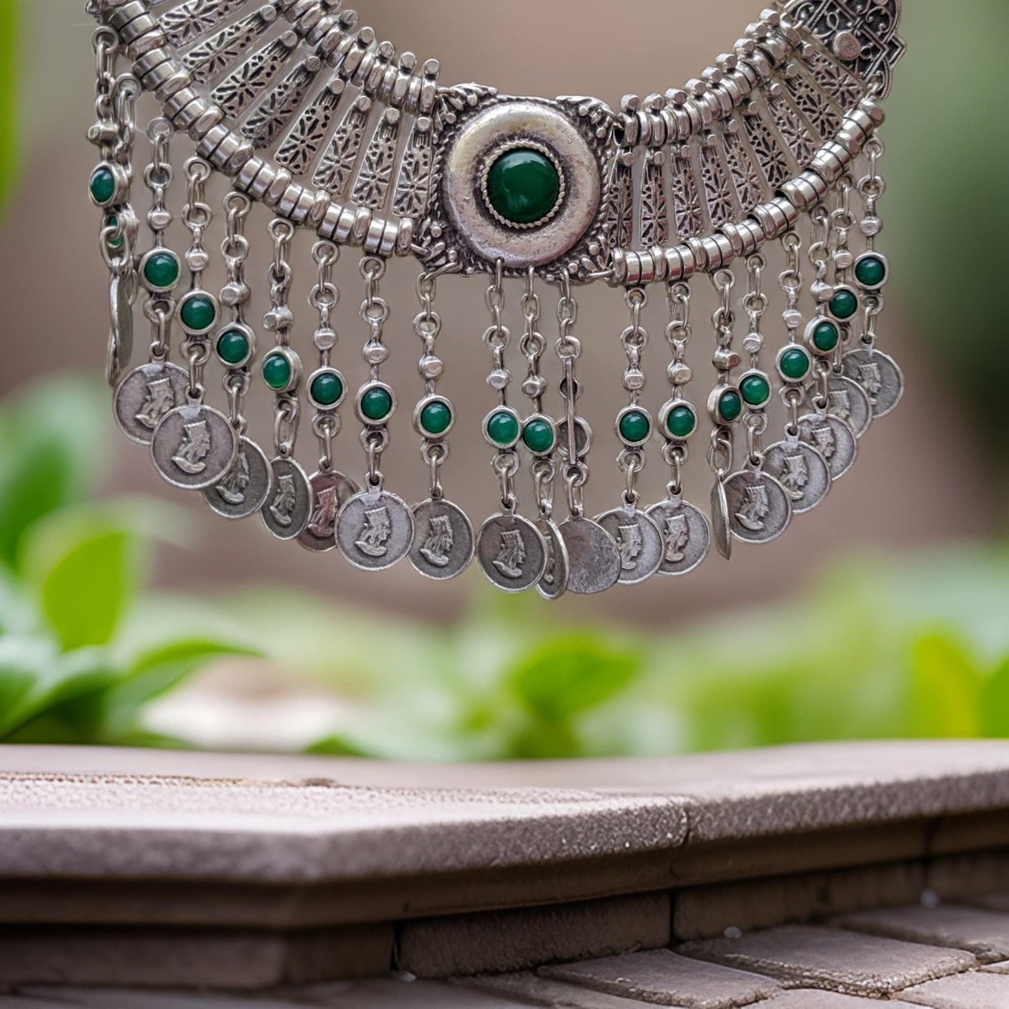Armenian King Tigran Coin Statement Necklace with Natural Green Stone - Bohemian Primitive Style - Unique Handcrafted Jewelry - Etsy