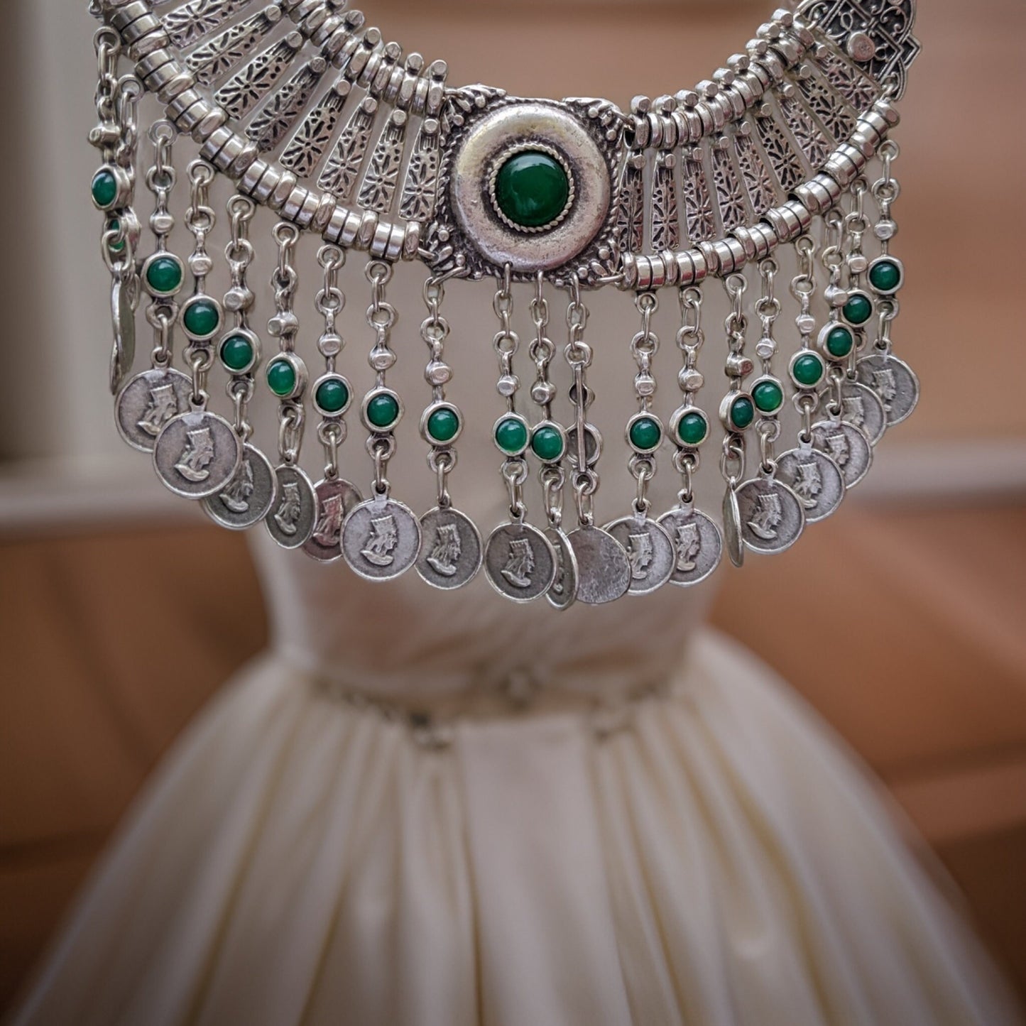 Armenian King Tigran Coin Statement Necklace with Natural Green Stone - Bohemian Primitive Style - Unique Handcrafted Jewelry - Etsy