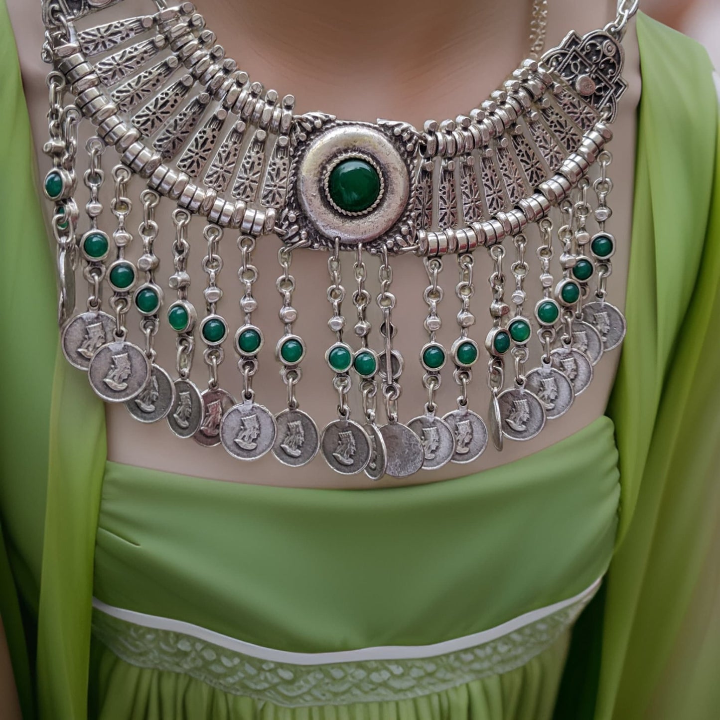 Armenian King Tigran Coin Statement Necklace with Natural Green Stone - Bohemian Primitive Style - Unique Handcrafted Jewelry - Etsy