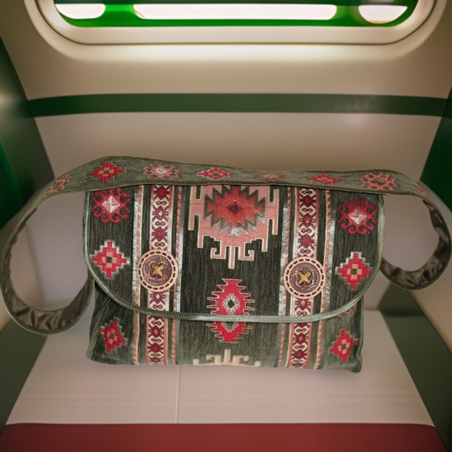 Olive Green Armenian Motifs Cross Body Bag - Authentic Armenian Traditional Gift - Boho Ethnic Purse - Stylish and Original Shoulder Bag