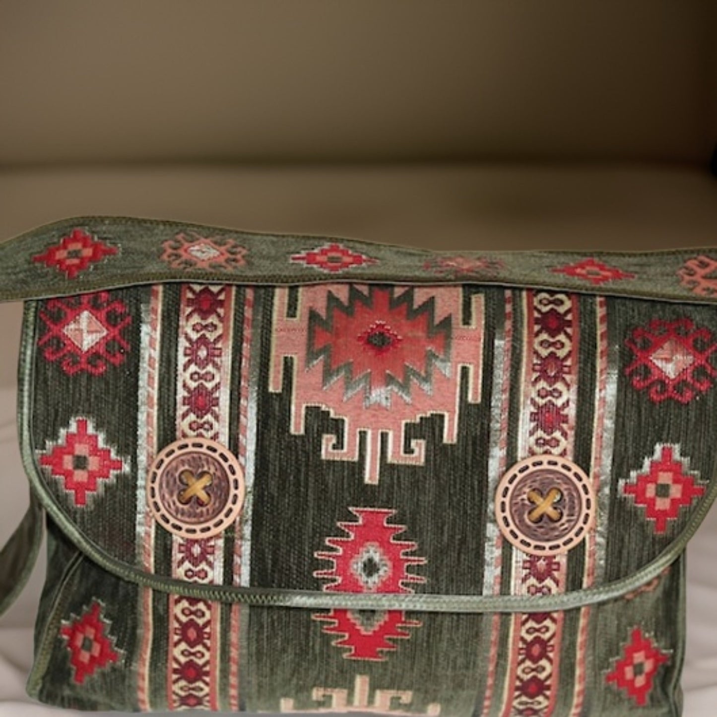 Olive Green Armenian Motifs Cross Body Bag - Authentic Armenian Traditional Gift - Boho Ethnic Purse - Stylish and Original Shoulder Bag