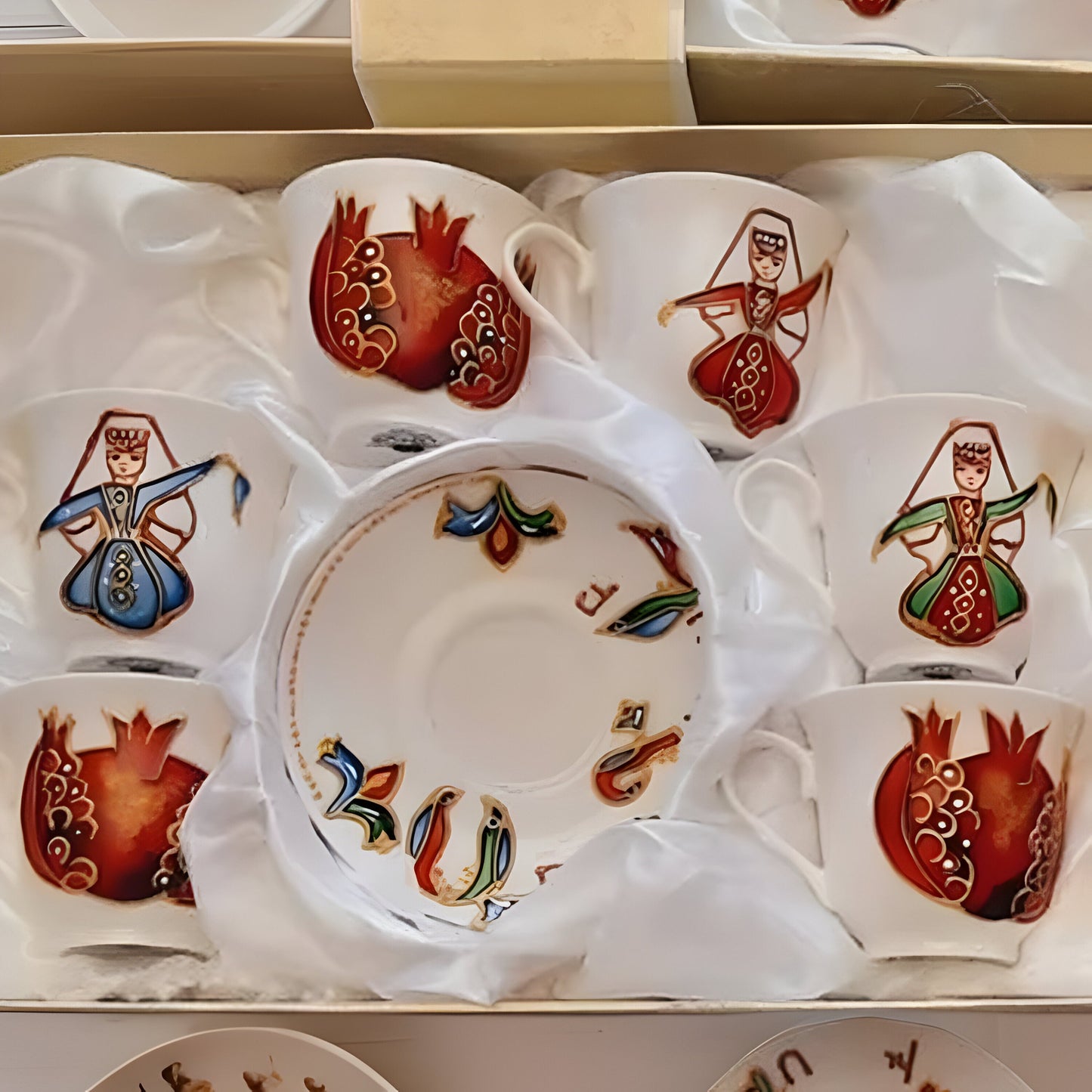 Set of 6 HAND-DRAWN Espresso Coffee Cup and Saucer Set - Armenian Family Gift - Wedding Gift- Armenian Heritage Traditional Motifs
