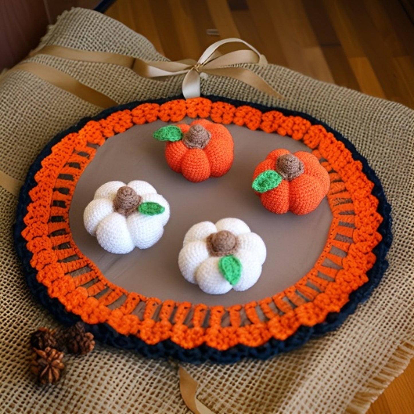 Stuffed Pumpkins Set of 6 - Versatile Table Decor or Garland - Orange and White Pumpkins - Fall and Autumn Decor - Holiday Home Accents