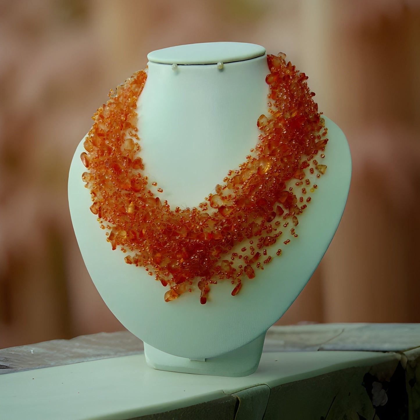 Orange Air Necklace with Natural Stone Beads -Fall Trend - Fall Fashion - Orange Color Lovers - Orange Fashion Statement - Formal Necklace