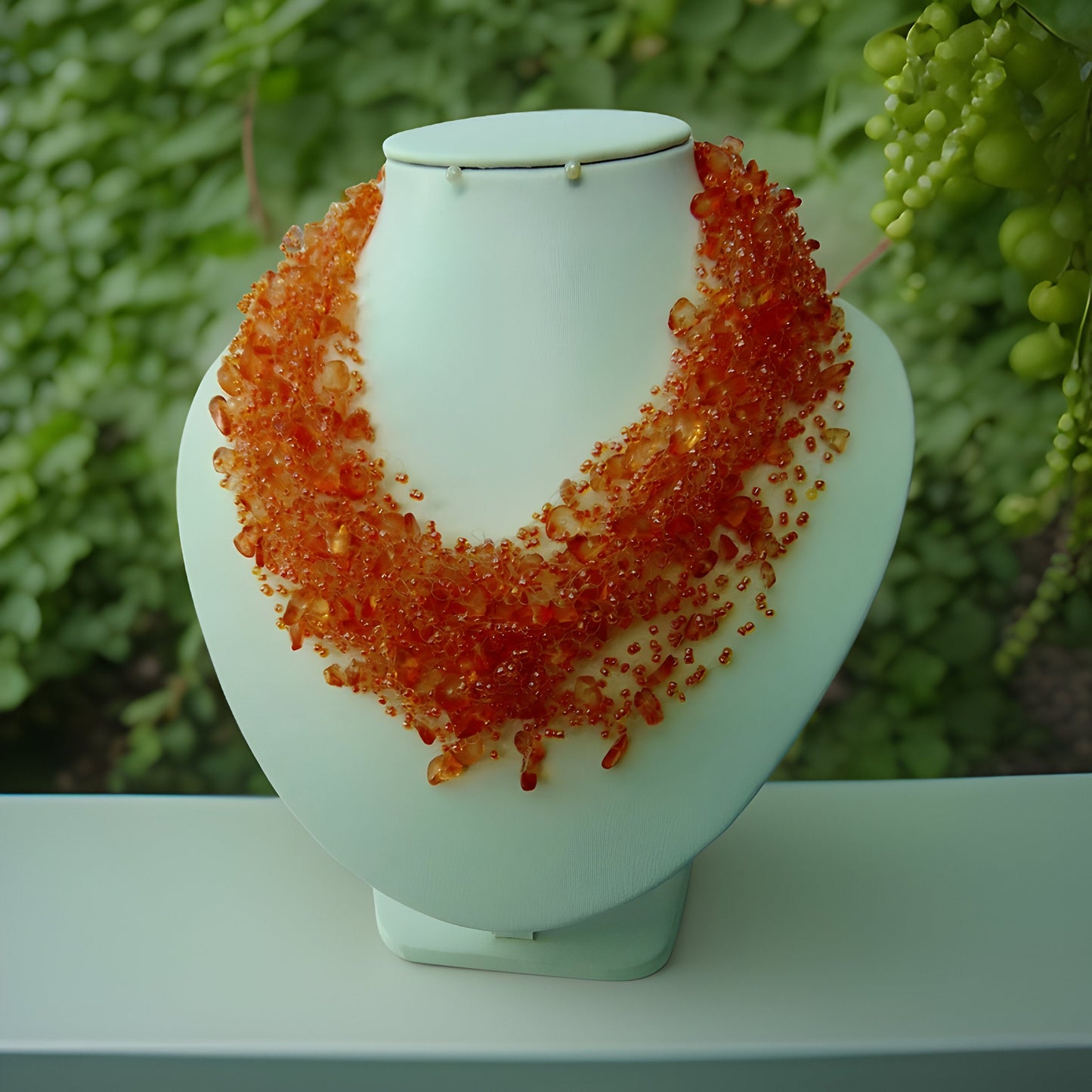 Orange Air Necklace with Natural Stone Beads -Fall Trend - Fall Fashion - Orange Color Lovers - Orange Fashion Statement - Formal Necklace