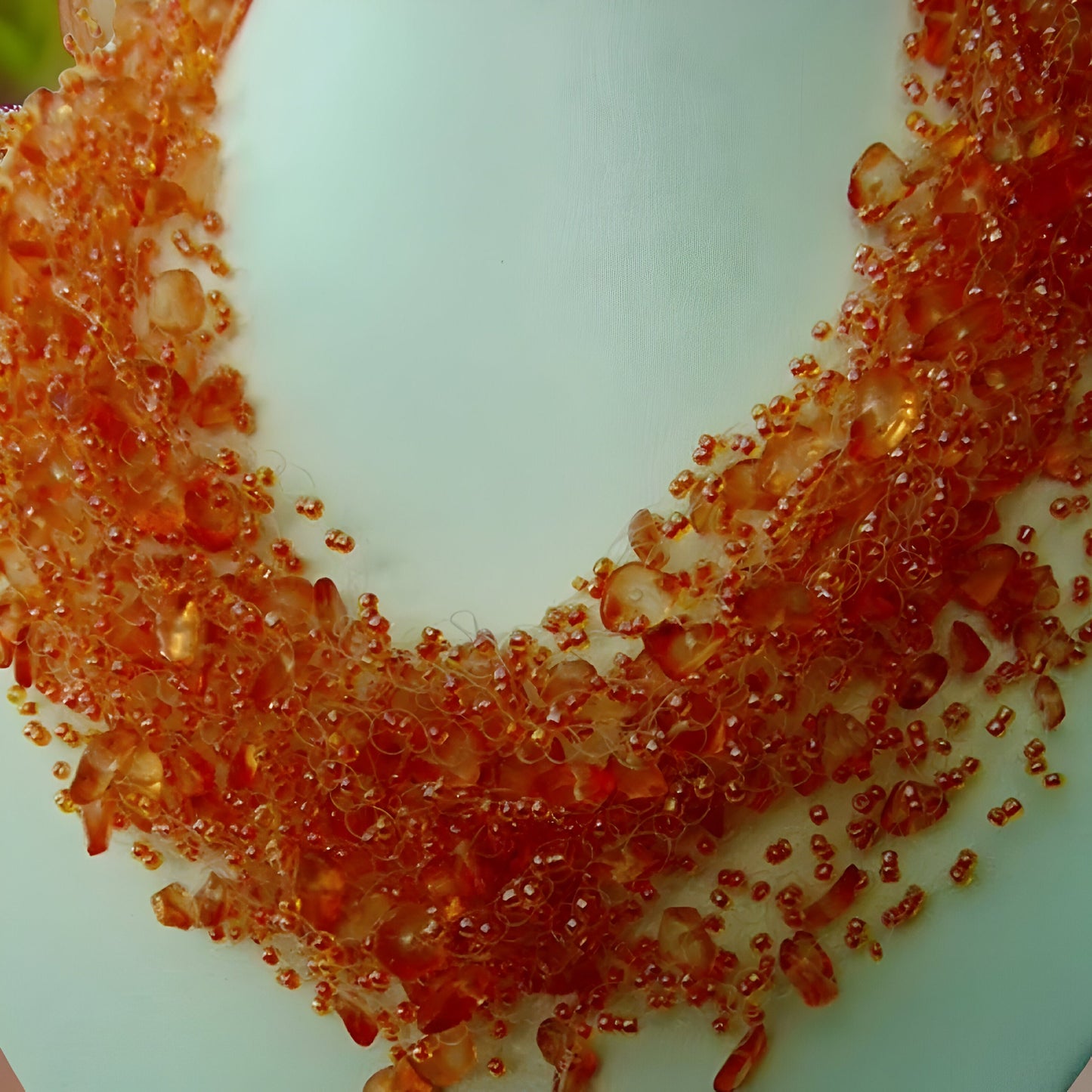 Orange Air Necklace with Natural Stone Beads -Fall Trend - Fall Fashion - Orange Color Lovers - Orange Fashion Statement - Formal Necklace