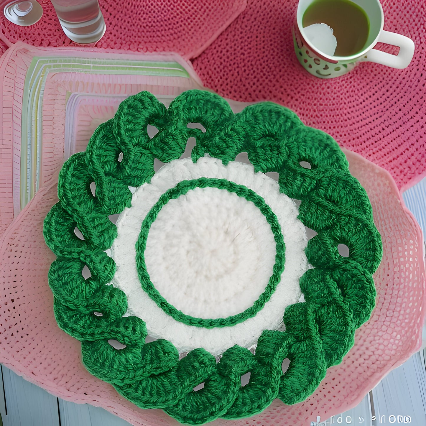 Set of 6 Crochet Coasters & Doilies - Sunflower, Pearl Flower, Spiral Flower, Elegant Flower - Home Decor and Candle Accessories