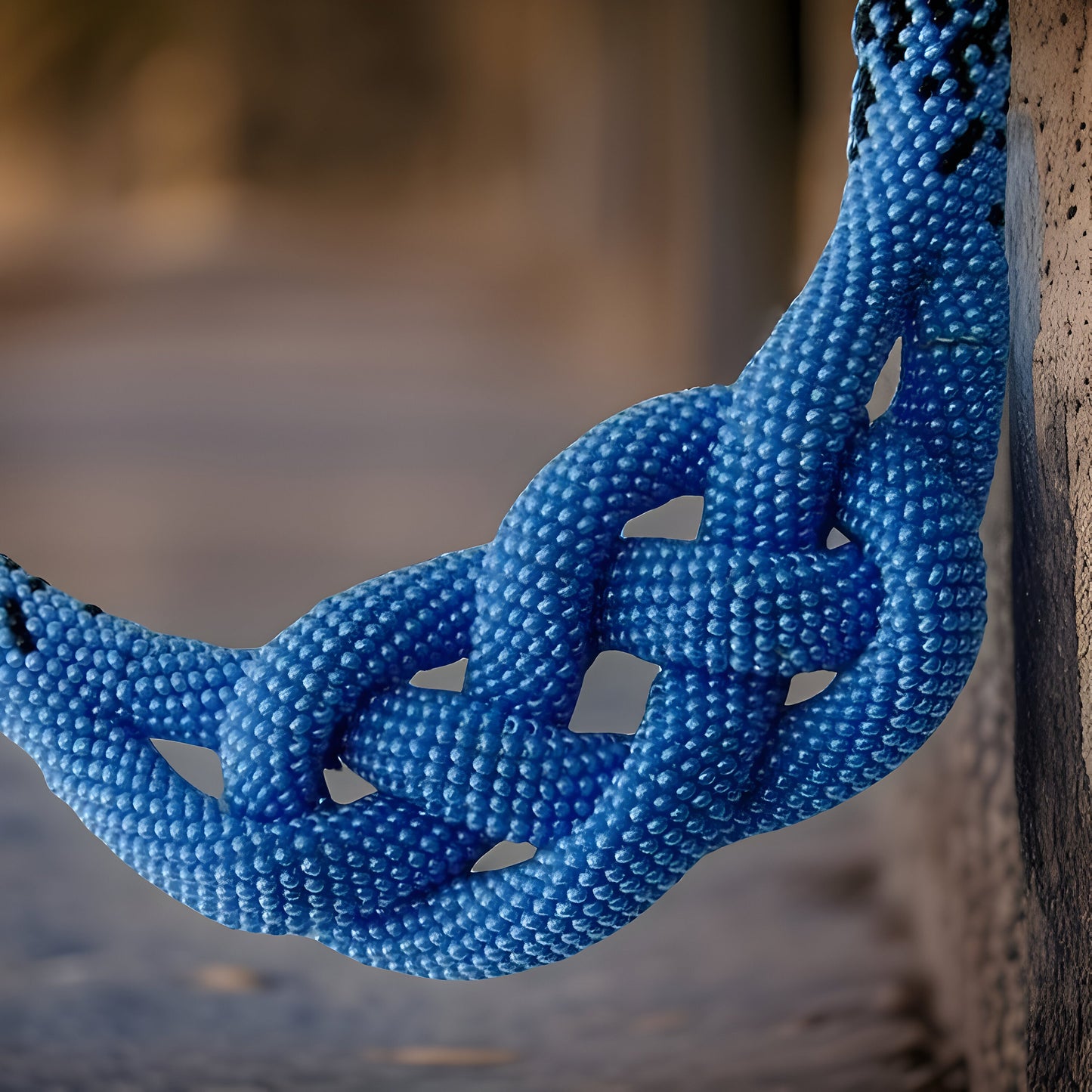 Midnight Blue Celtic Love Knot Rope Necklace - Beaded Statement Necklace with Ombre Crochet - Formal Evening Jewelry for a Touch of Elegance