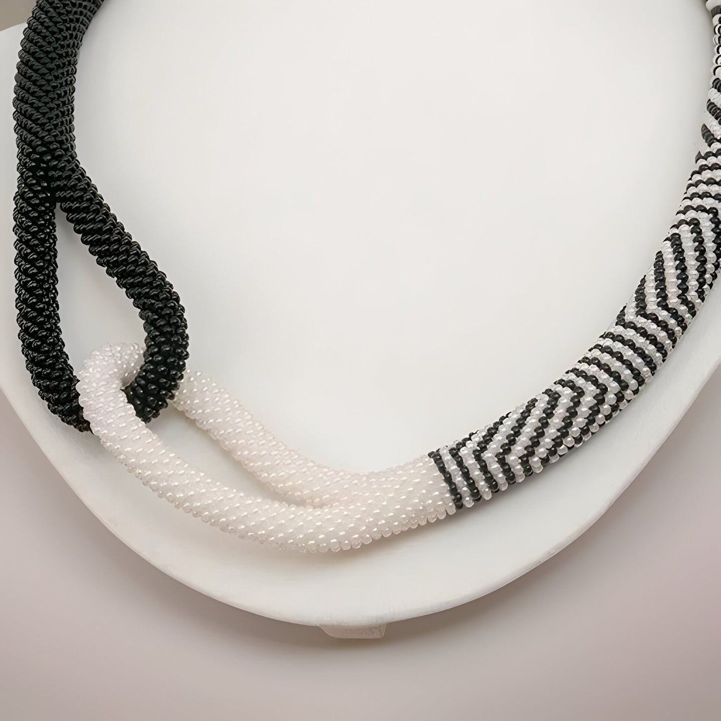 Knot Rope Necklace, Black and White, Pattern Necklace, Trendy Evening Necklace, Statement Necklace, Ombre Necklace, Wedding Necklace