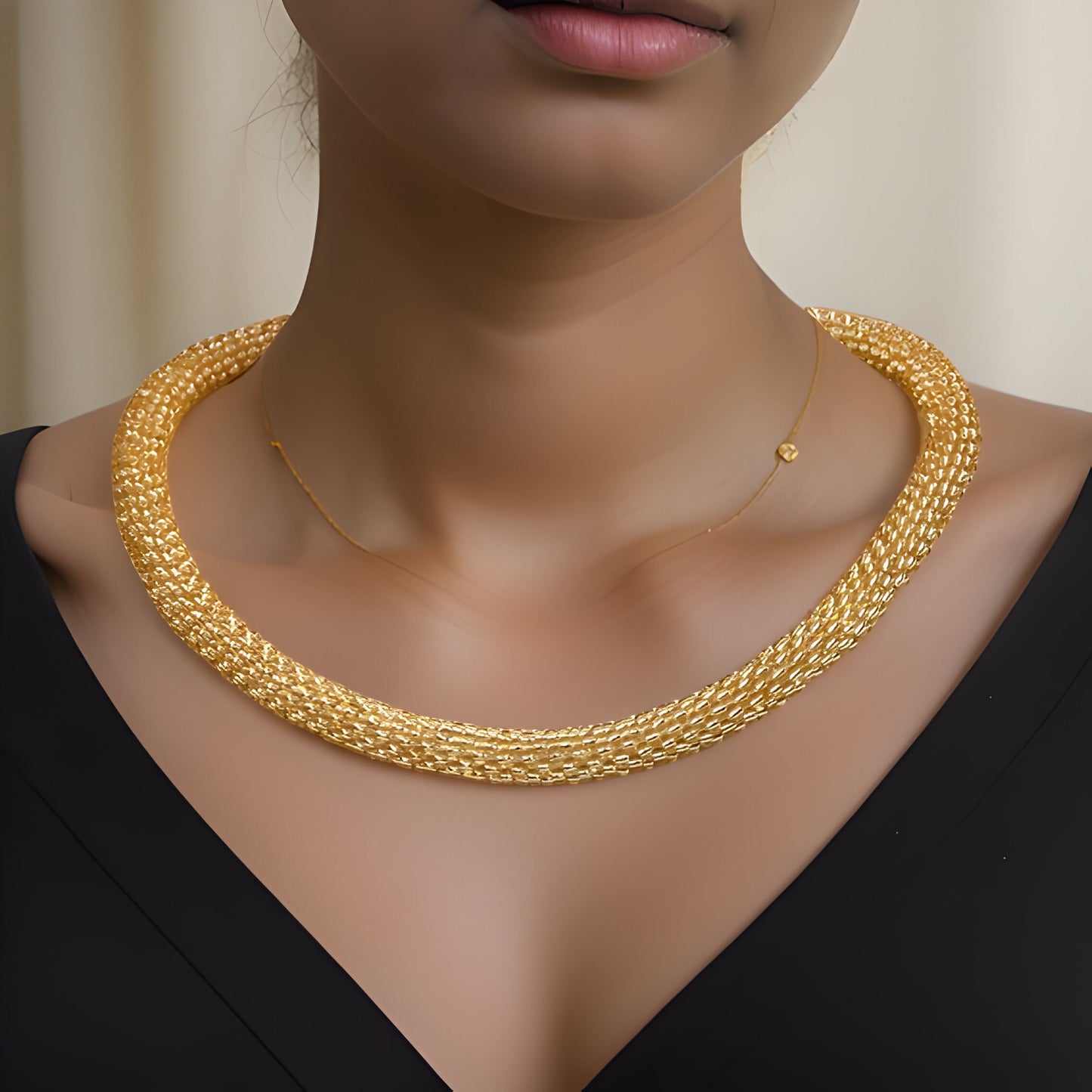 Golden Rope Beaded Necklace and Bracelet Set - Luxurious Set - Formal Setting, Wedding, Prom, Bridal Jewelry - Mother of the Bride \ Groom