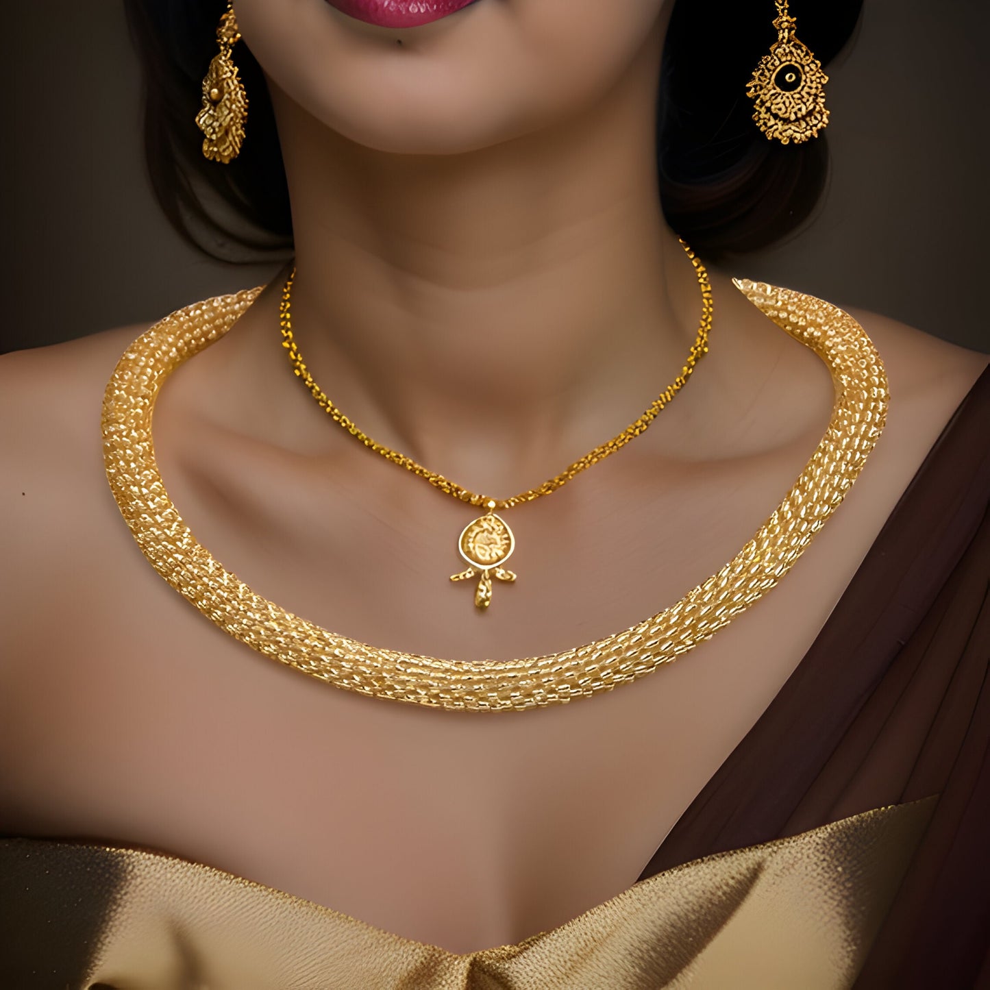 Golden Rope Beaded Necklace and Bracelet Set - Luxurious Set - Formal Setting, Wedding, Prom, Bridal Jewelry - Mother of the Bride \ Groom