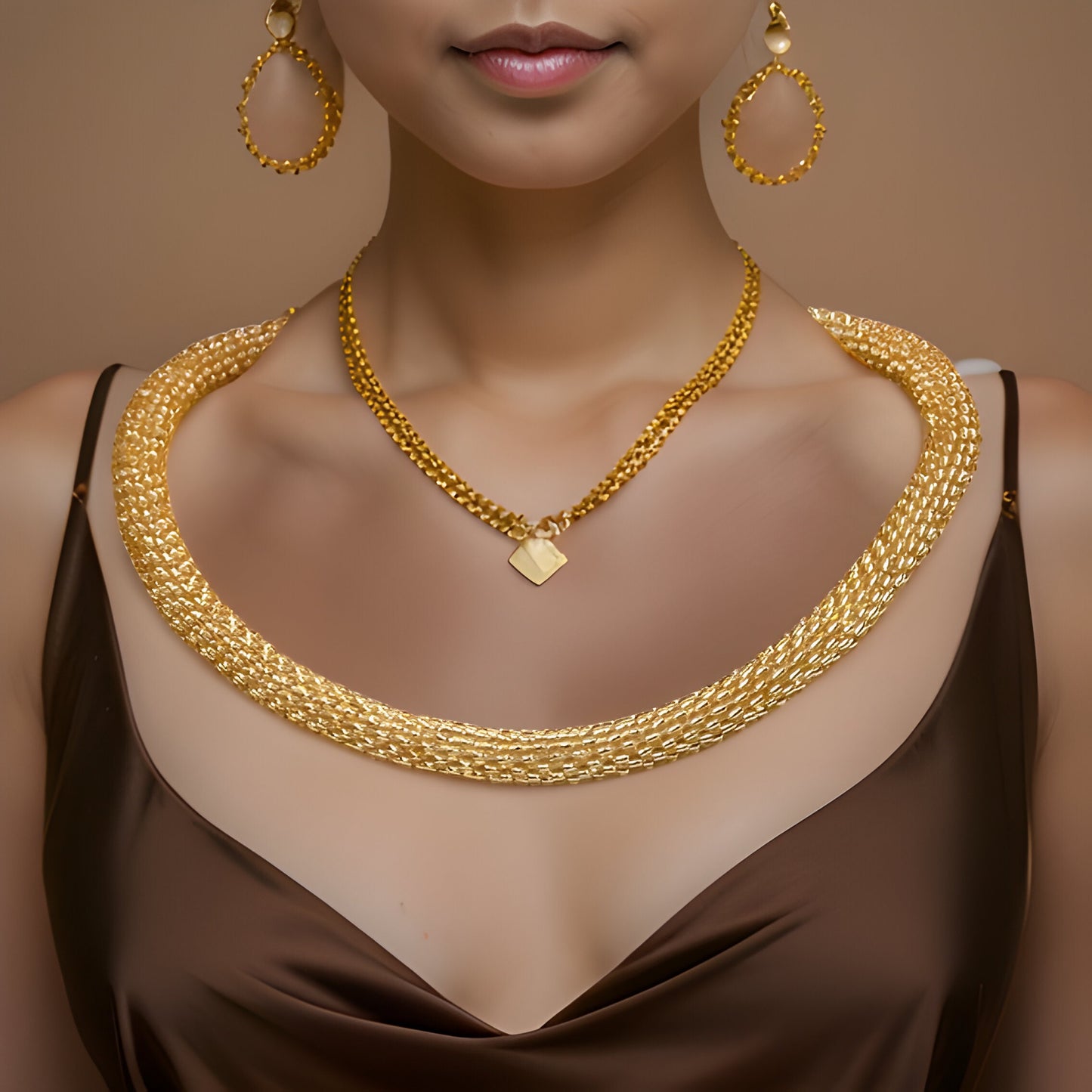 Golden Rope Beaded Necklace and Bracelet Set - Luxurious Set - Formal Setting, Wedding, Prom, Bridal Jewelry - Mother of the Bride \ Groom