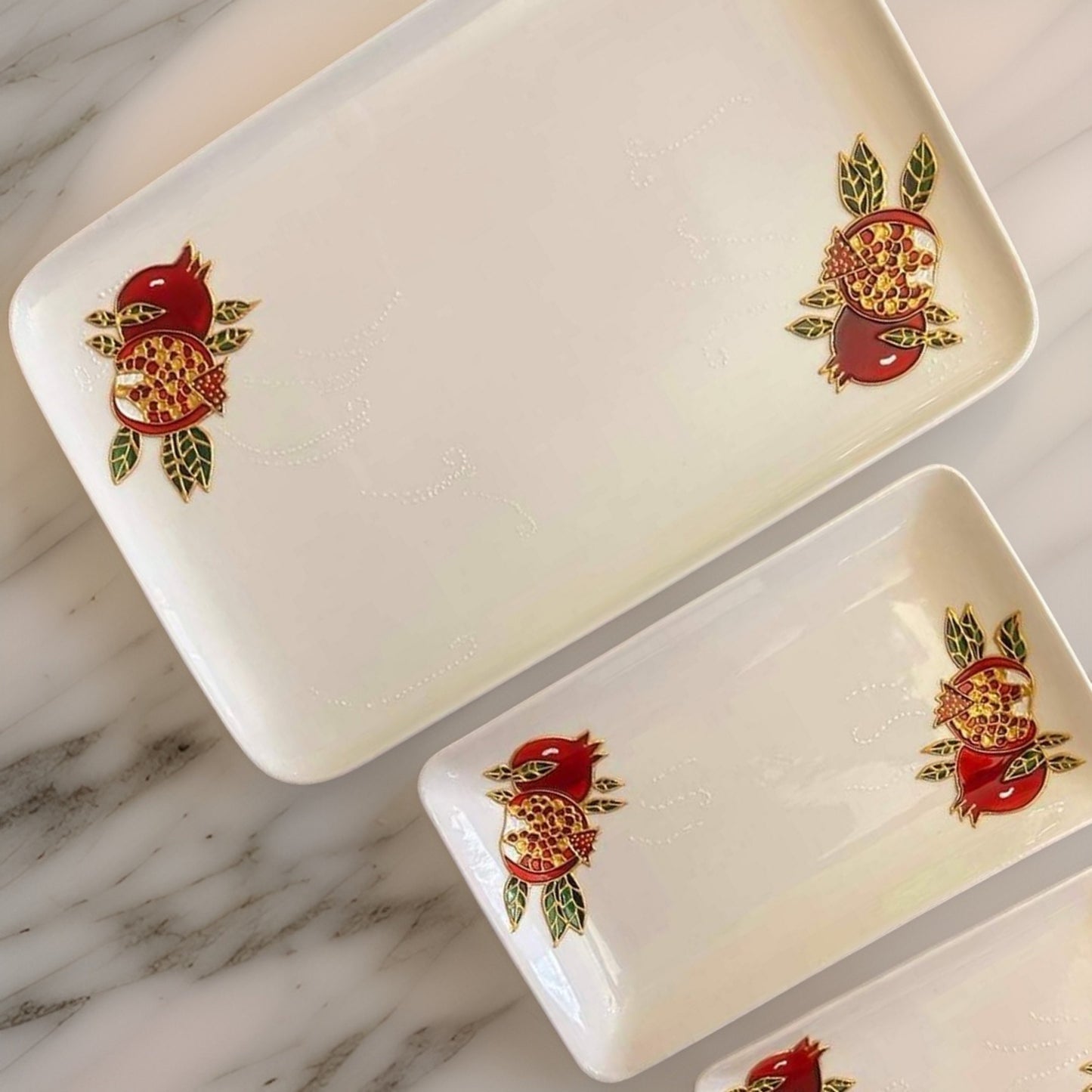 Hand-Painted Pomegranate Seeds Ornamental Serving Plates - Set of 3 Armenian Gift for Newlyweds Beautifully Crafted Serveware