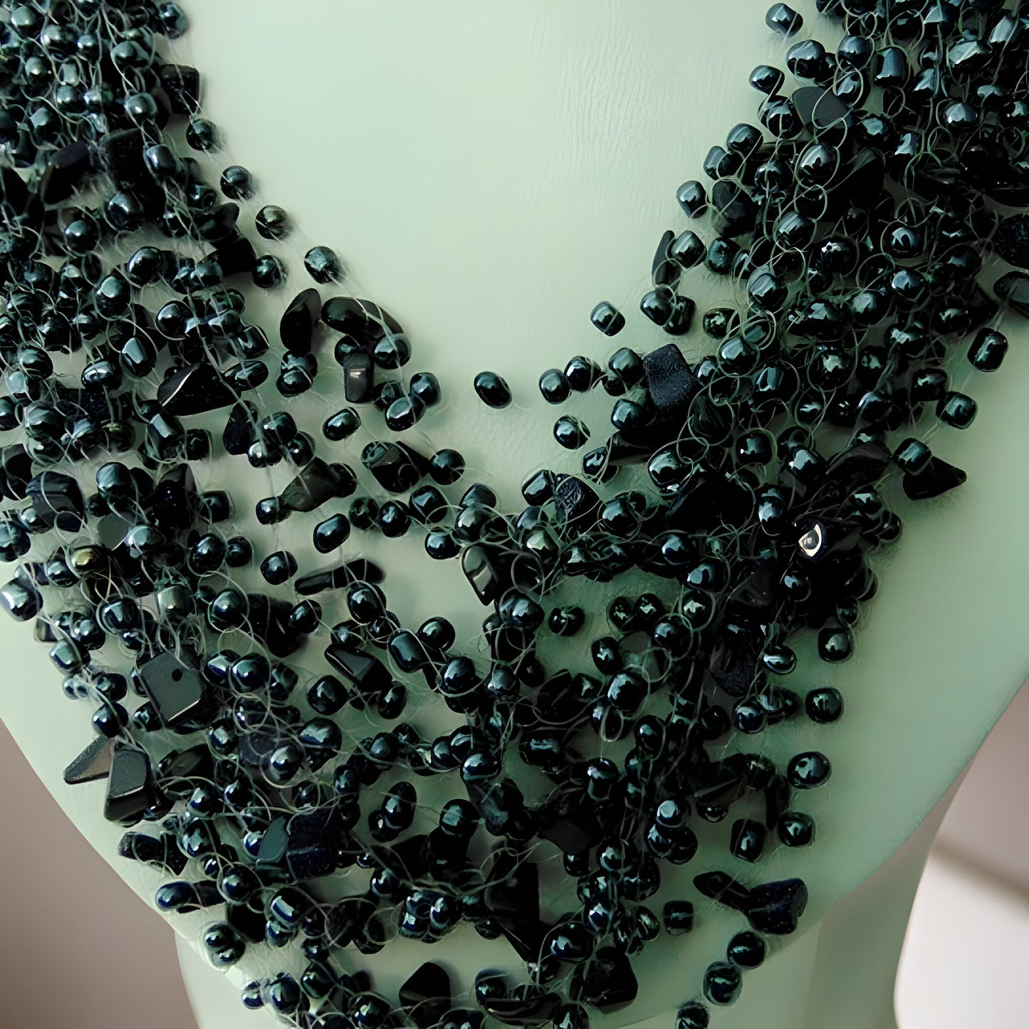 Strong Black Air Necklace with Natural Stone Fragments - Evening Statement Jewelry