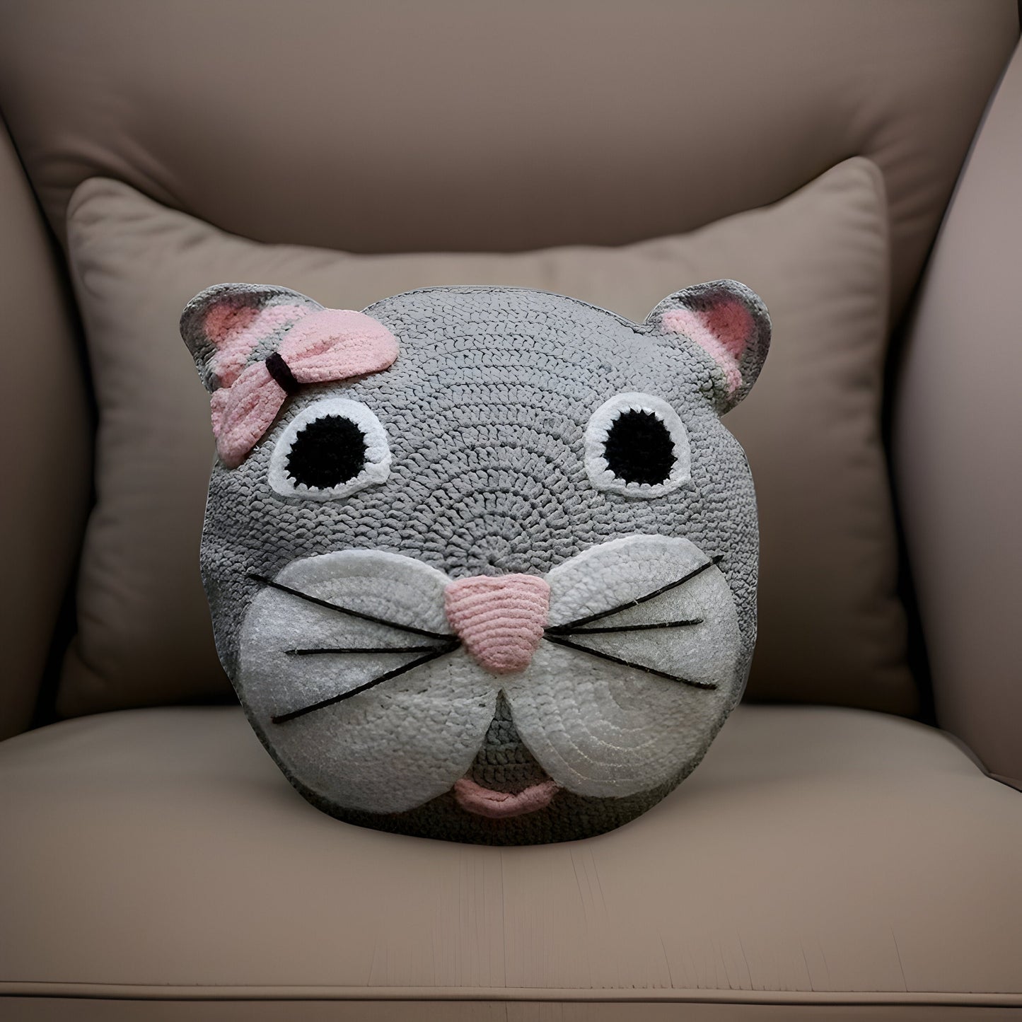 Handmade Cat Lover Gift Armenian Crochet Pillow for Nursery or Home Decor