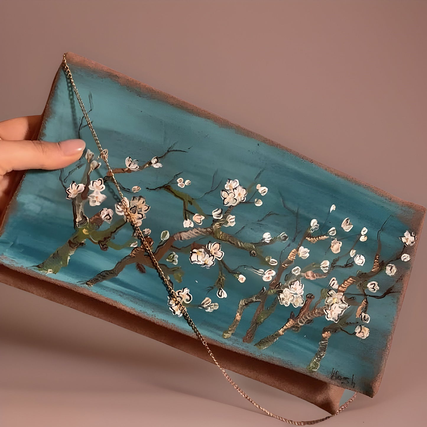 Blossoms Van Gogh HAND-PAINTED Clutch Bag Vincent Van Gogh Art Print Hand Bag Small Clutch Classic Botanical Art Gift For Women Handbag