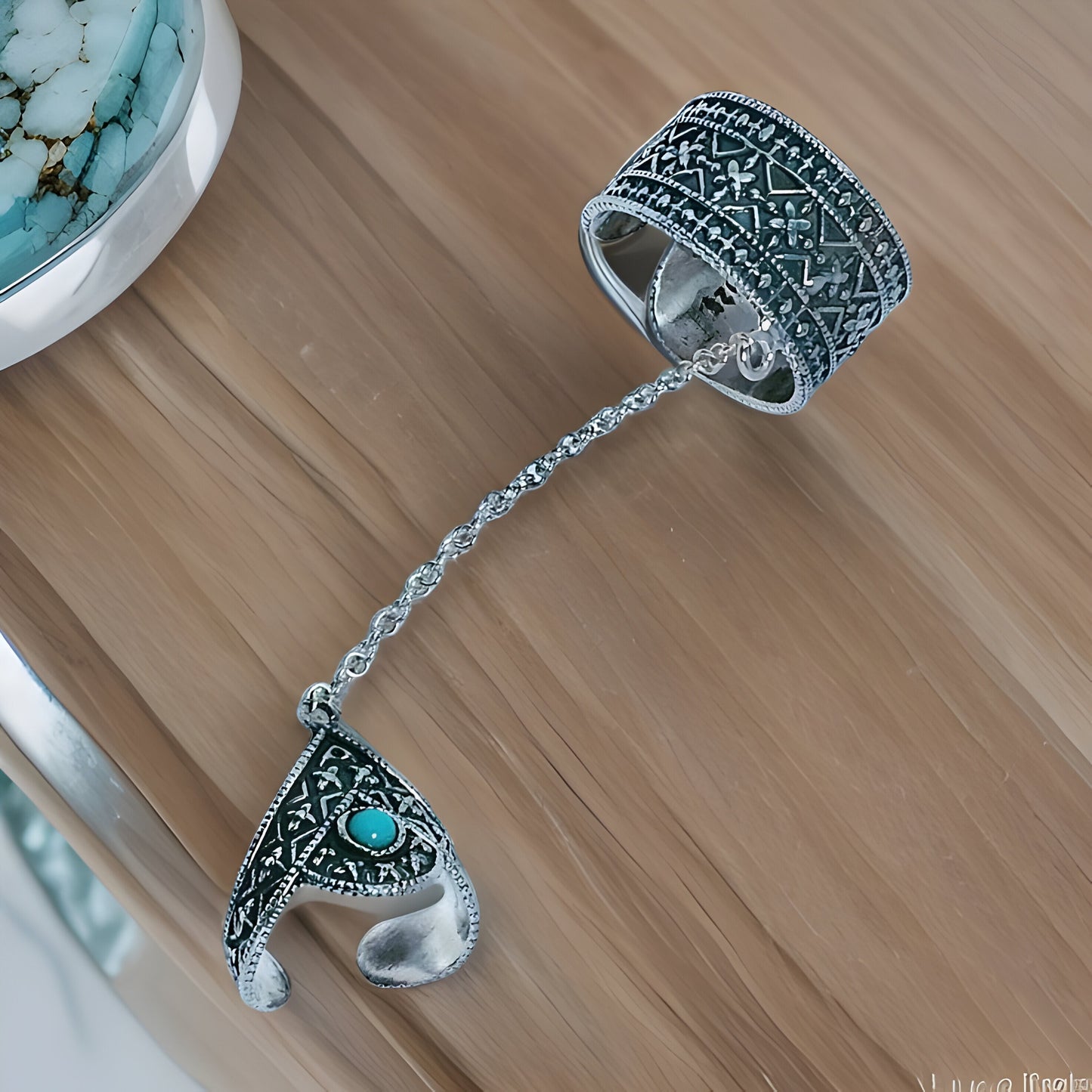 Blue Stone Full Finger Ring - Adjustable Fantasy Fan Jewelry