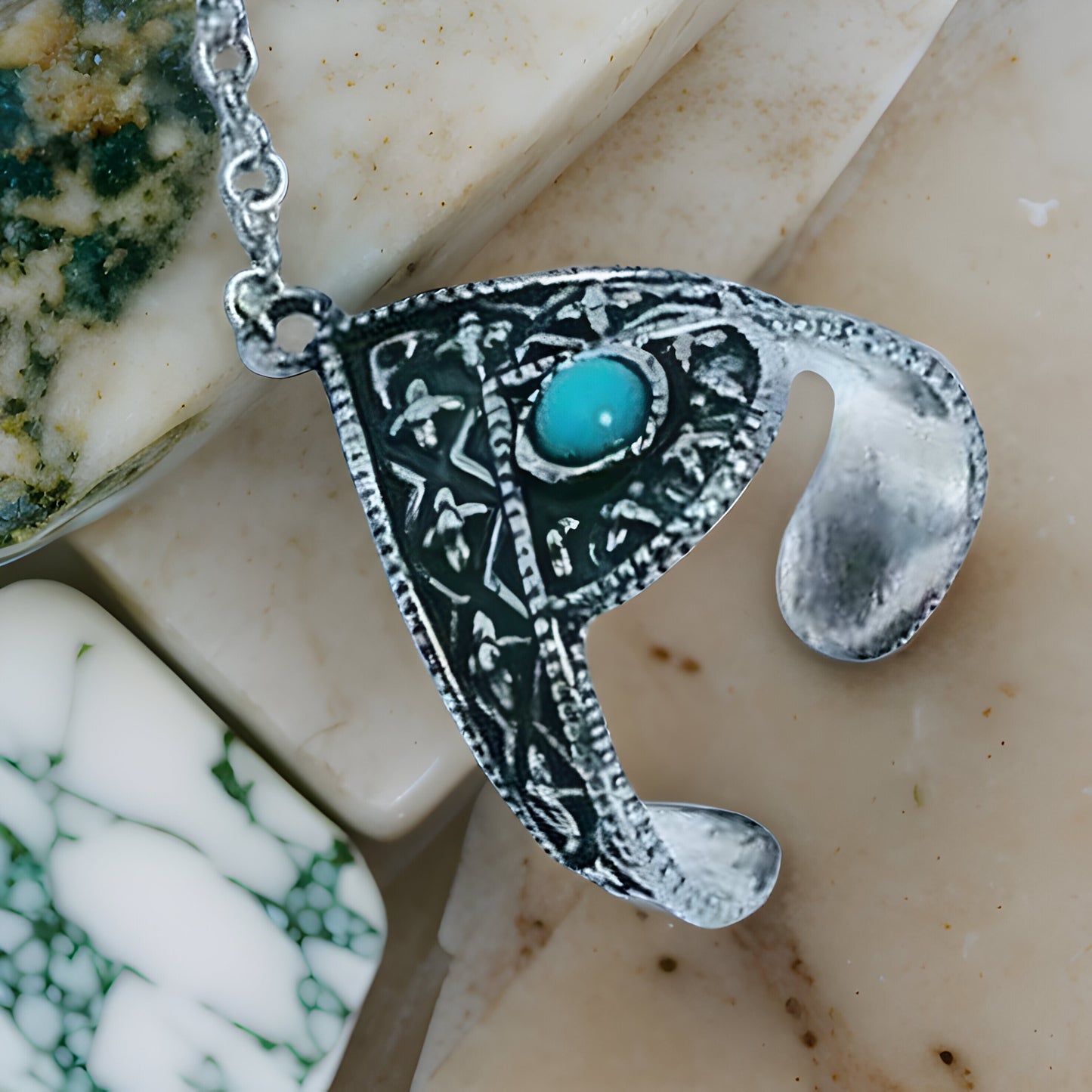 Blue Stone Full Finger Ring - Adjustable Fantasy Fan Jewelry