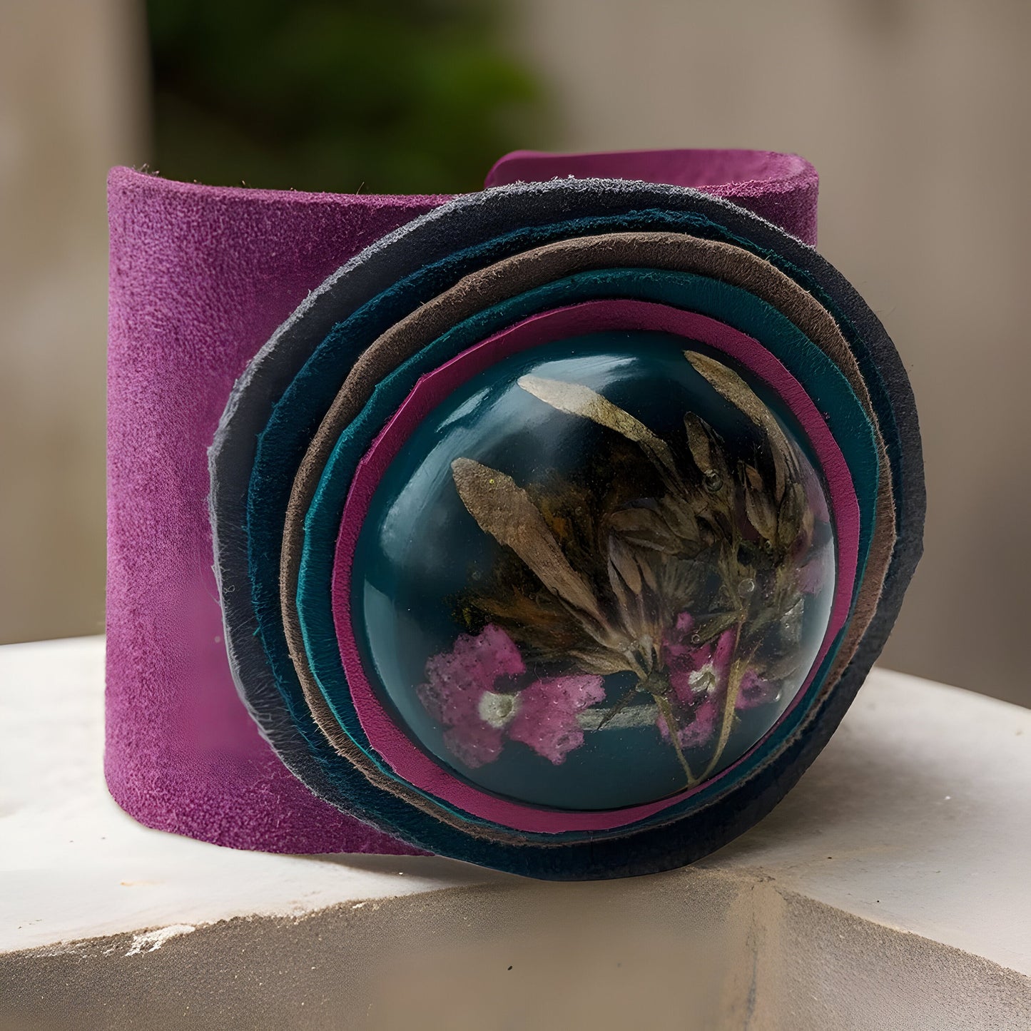 Natural Dried Flowers from the Mountains of Armenia Cuff Bracelet - Bohemian Statement Bracelet