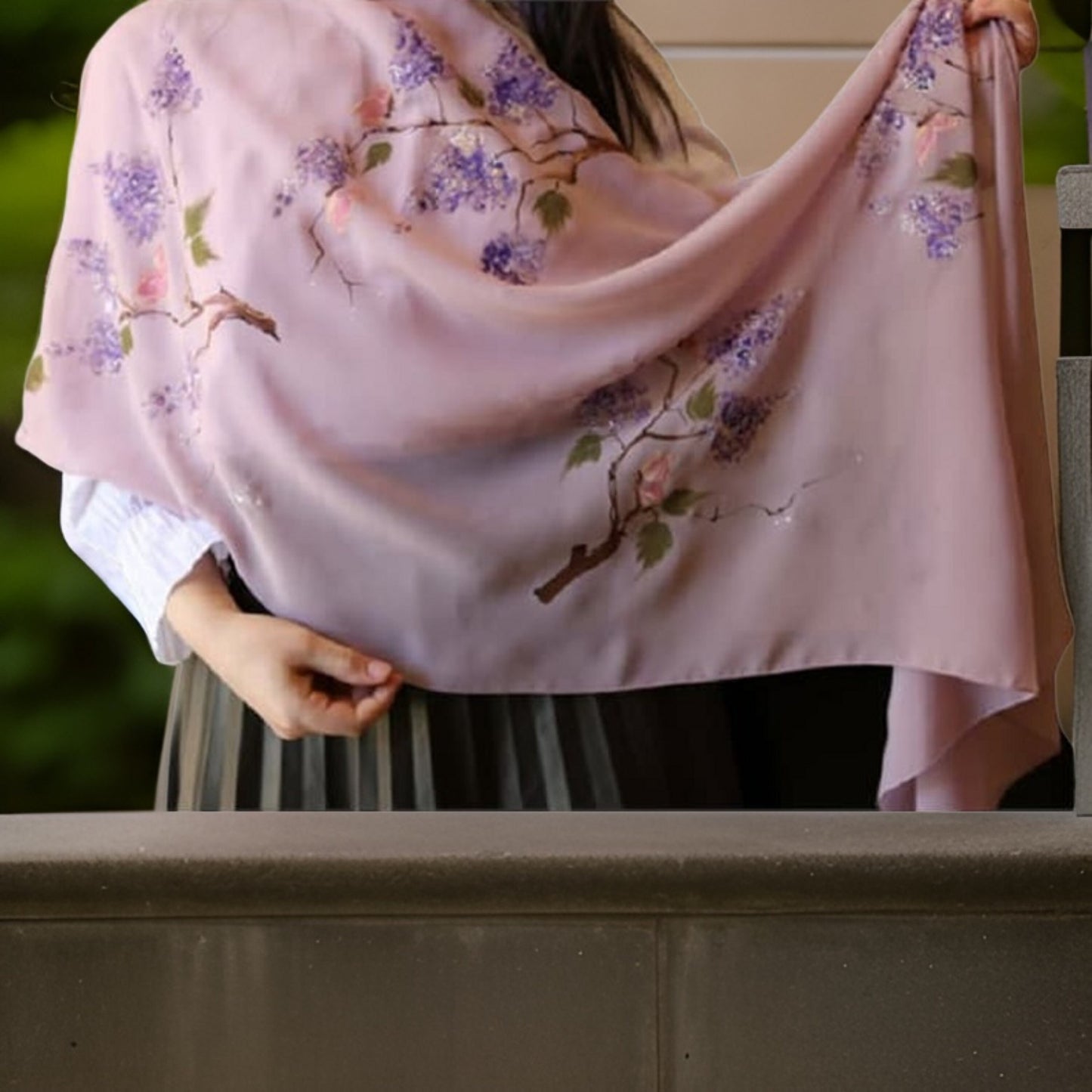Handpainted Lavender Purple Scarf - Lightweight Versatile Bridesmaid Gift - Infinity Design