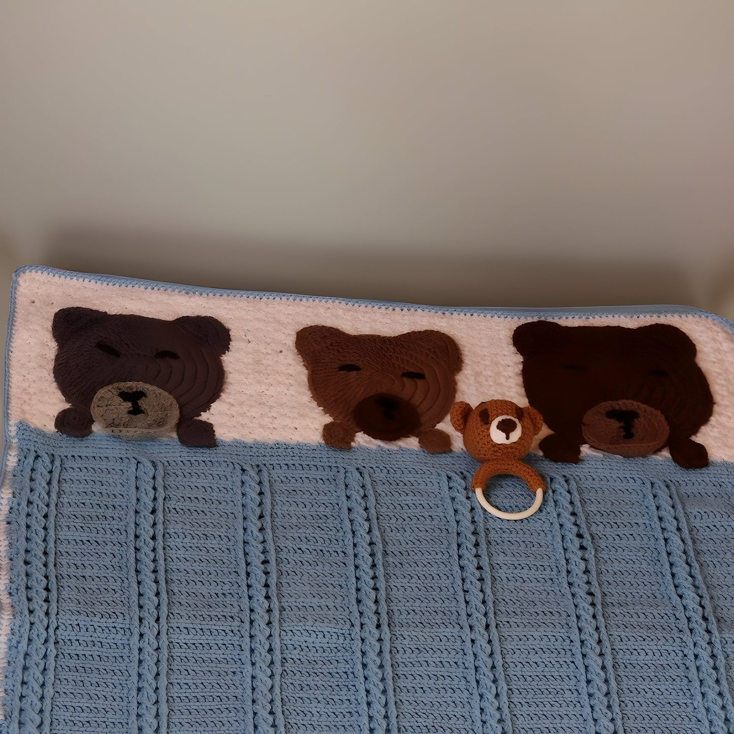 Three Little Bears Blanket and Rattle Set - Crochet Baby Bear Set - Baby Shower or 1st Birthday Gift - Gender-Neutral