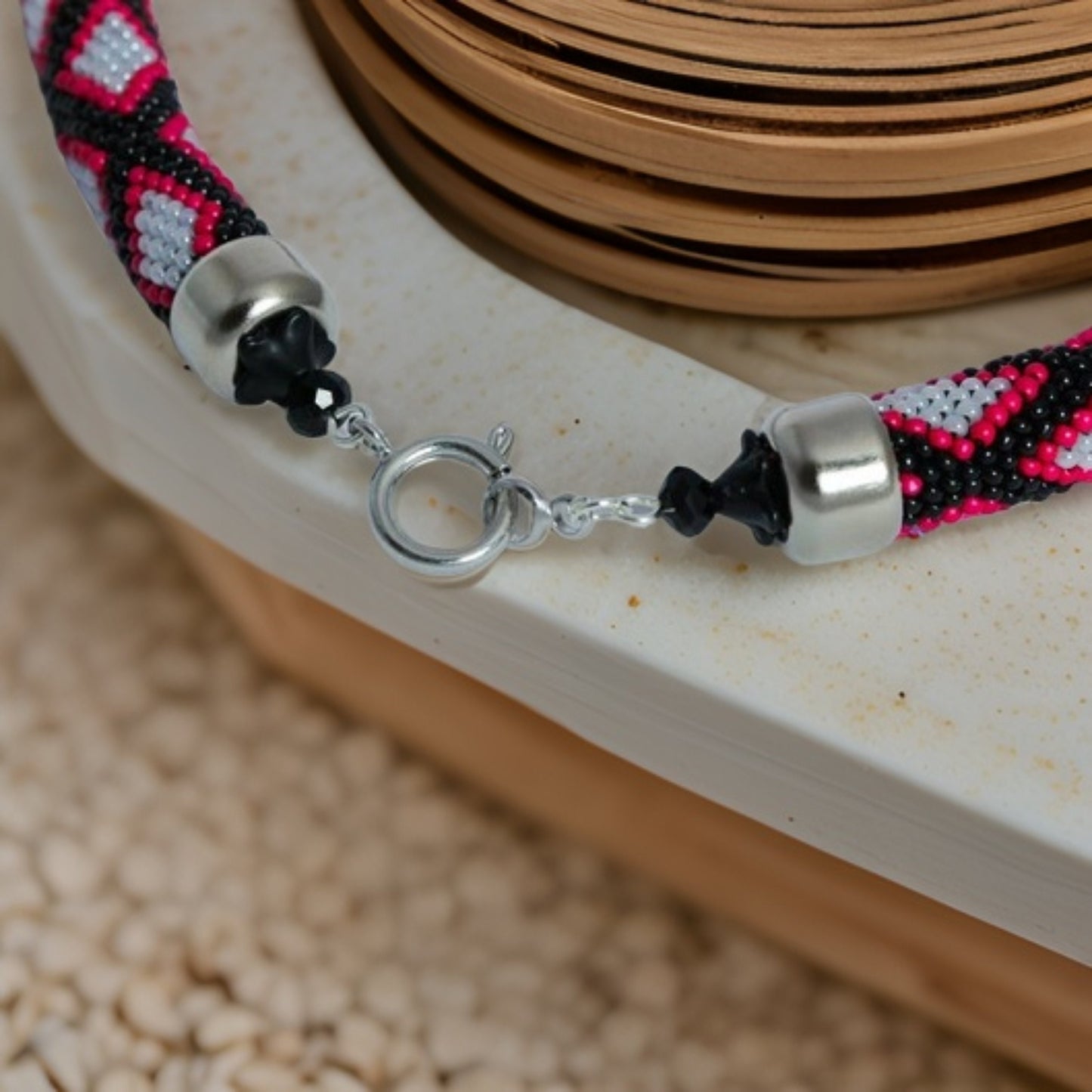 Modern Geometric Rope Necklace - Statement Beadwork Design - Handcrafted