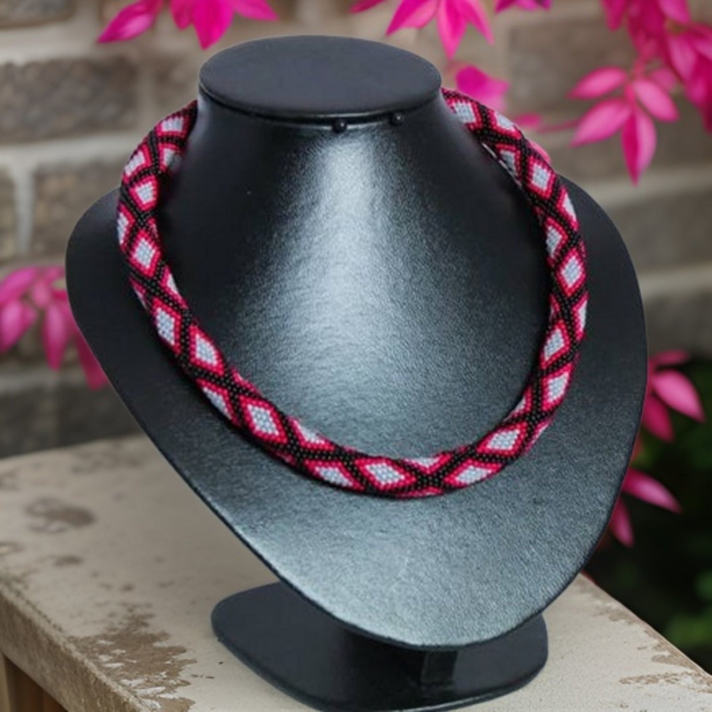 Modern Geometric Rope Necklace - Statement Beadwork Design - Handcrafted
