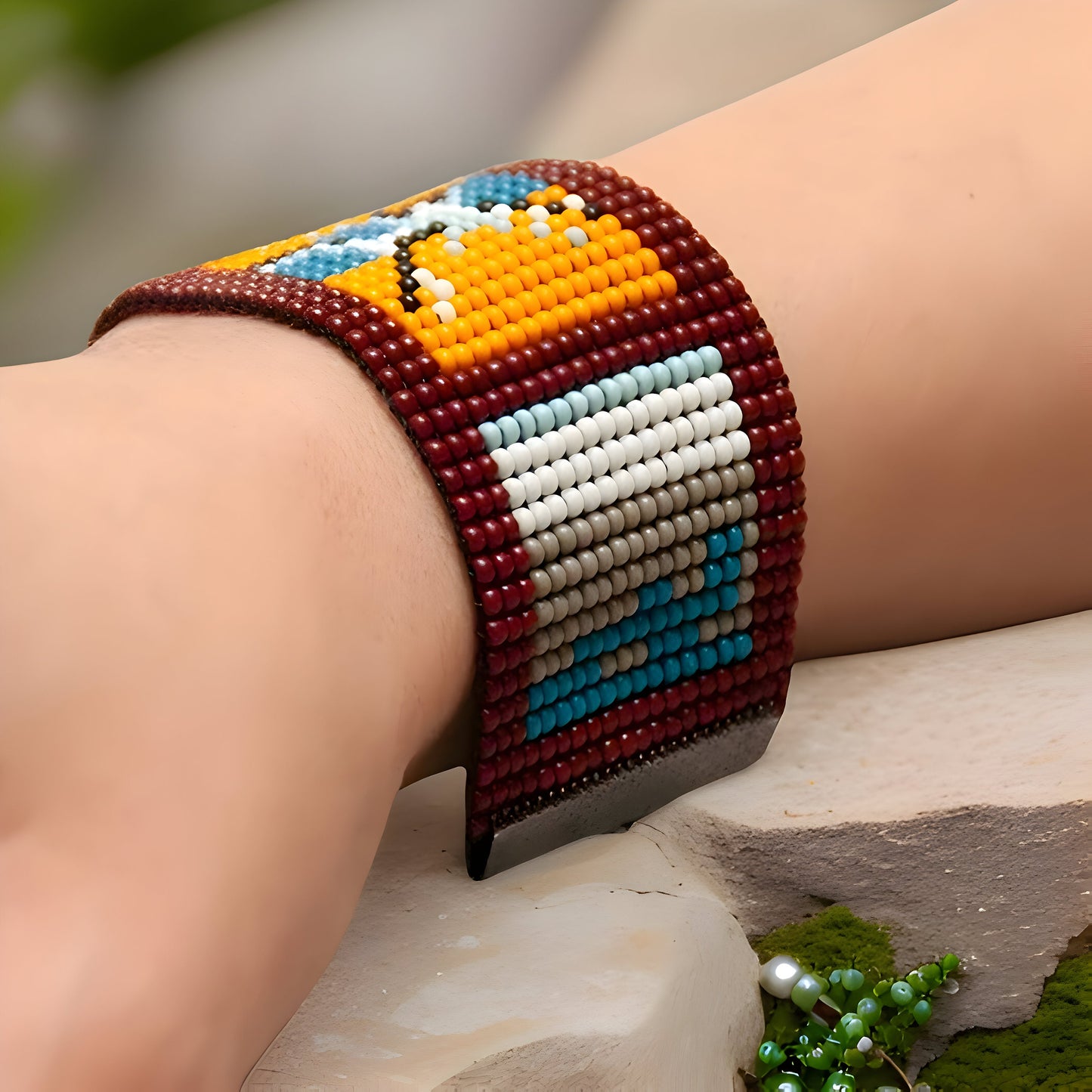 Handmade Multicolor Geometric Bracelet Gift from Armenia Red Orange Aqua Blue White Black Gray Beads Armenian Bracelet