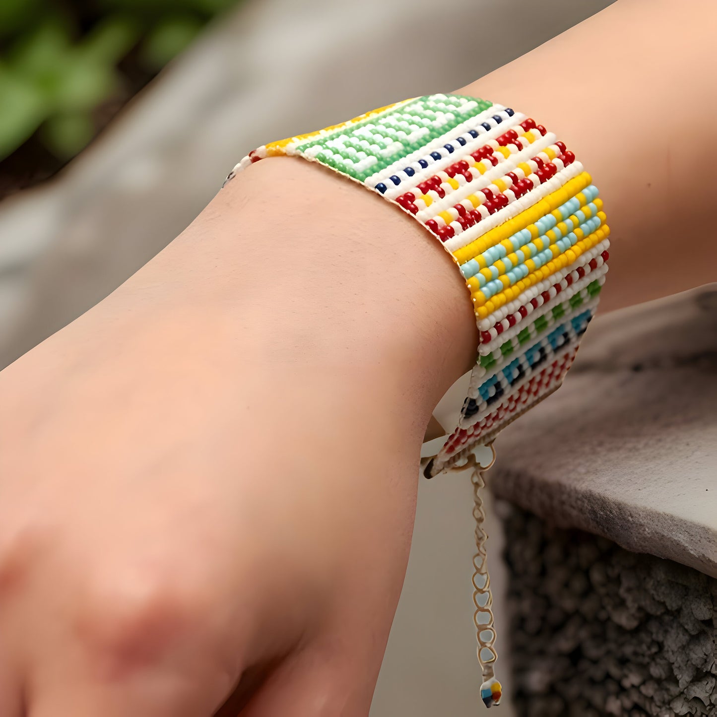 Armenian Geometric Beaded Bracelet Red White Yellow Blue Aqua Green Handmade Armenian Gift