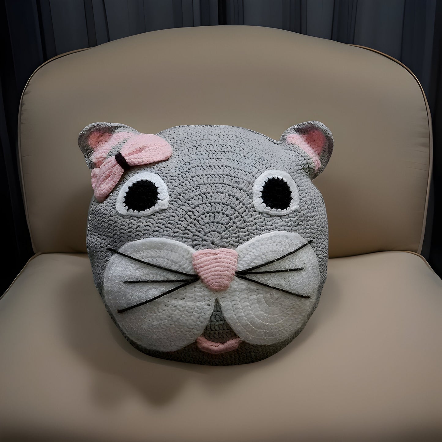 Handmade Cat Lover Gift Armenian Crochet Pillow for Nursery or Home Decor