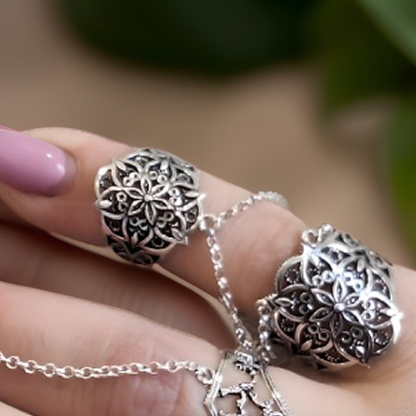 Armenian Adjustable Silver Double Finger Cocktail Party Chain Ring - Game of Thrones Style - Viking Influence - Lord of the Rings Inspired