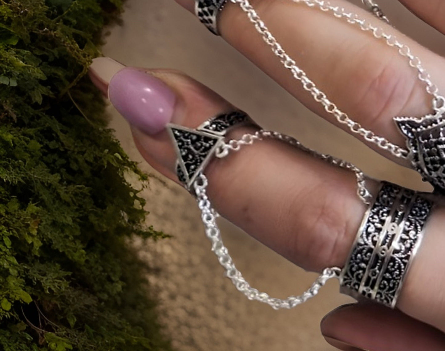 Armenian Adjustable Silver Double Finger Cocktail Party Chain Ring - Game of Thrones Style - Viking Influence - Lord of the Rings Inspired