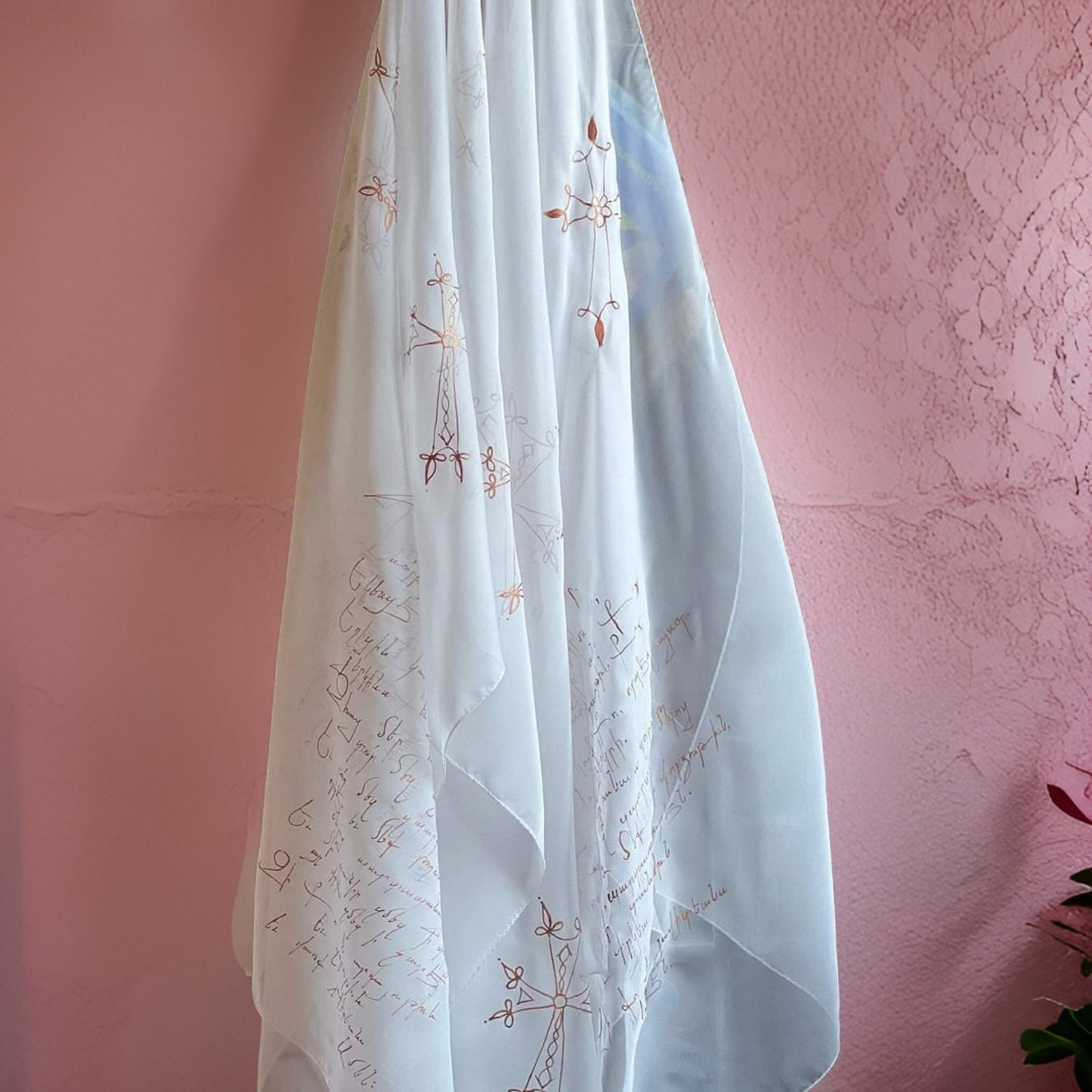 Armenian Handwritten Lord's Prayer Հայր մեր on Prayer Veil - Handpainted Bridal Ceremonial Shawl Armenian Gift for Wife Mom or Grandma