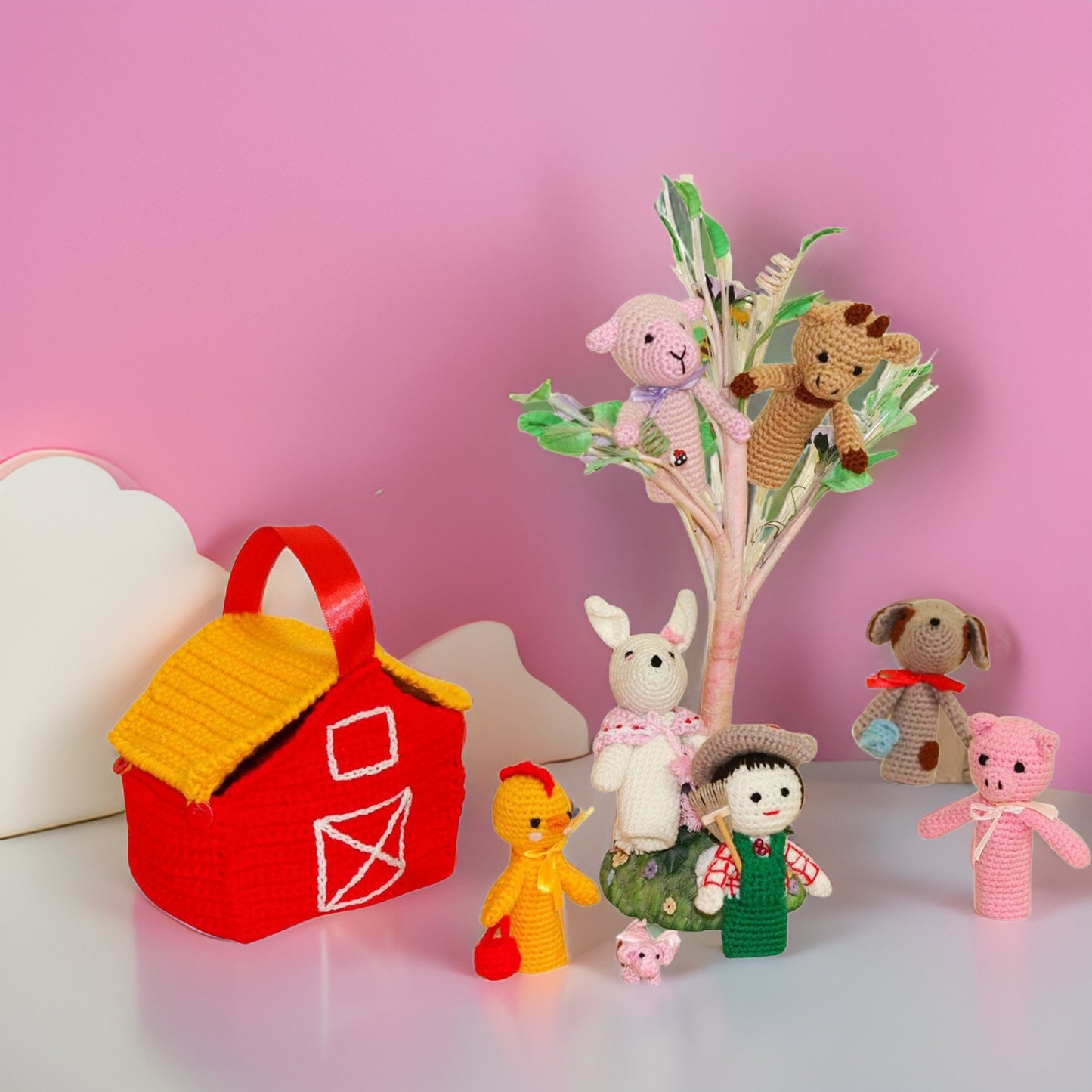 Amigurumi Farmer and Barn Finger Puppets - 'Old MacDonald Had a Farm' Play - Farm Animals - Play and Storytelling - Barn as Storage