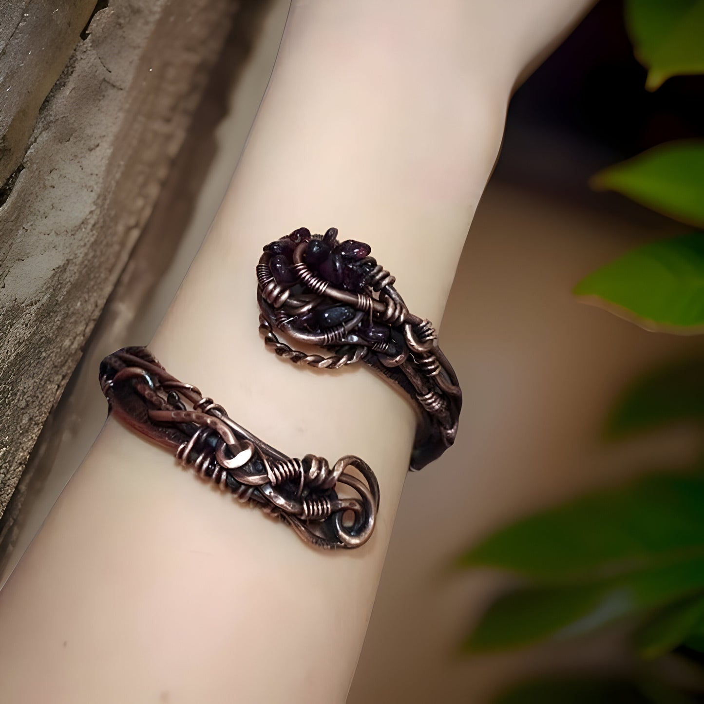 Healing Crystal Bracelet - Copper Wire Wrapped Cuff Wire Wrap Bangle Unisex Bracelet -Oxidized Copper Bangle Adjustable Cuff Bangle Bracelet