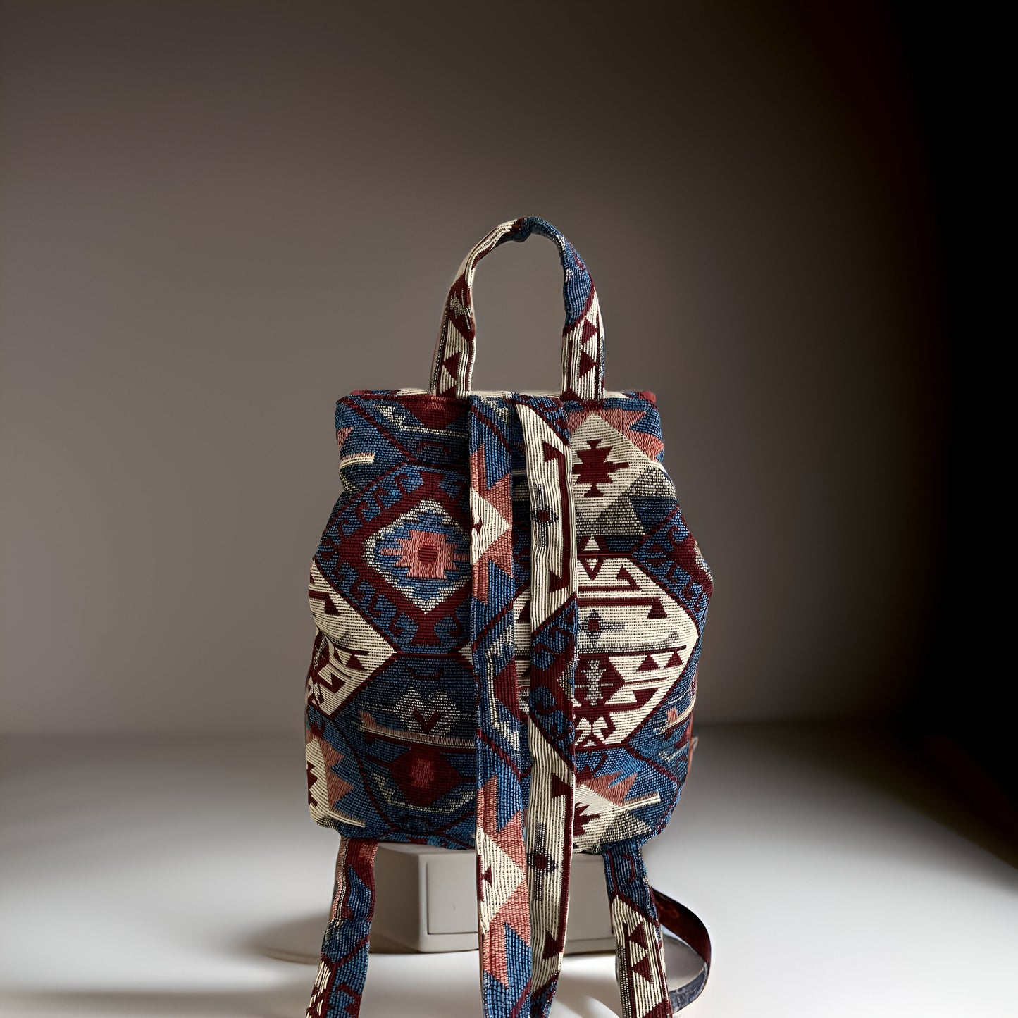 BLUE Armenian Bohemian Backpack: Ethnic Rug Tribal Purse with Authentic Armenian Motif, Ink Blue Armenian Gift, Armenian Taraz Backpack