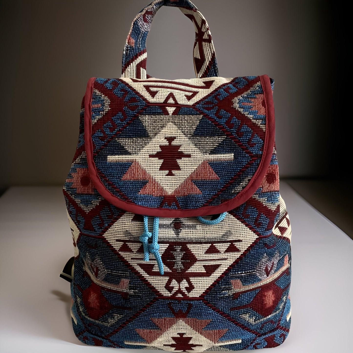 BLUE Armenian Bohemian Backpack: Ethnic Rug Tribal Purse with Authentic Armenian Motif, Ink Blue Armenian Gift, Armenian Taraz Backpack