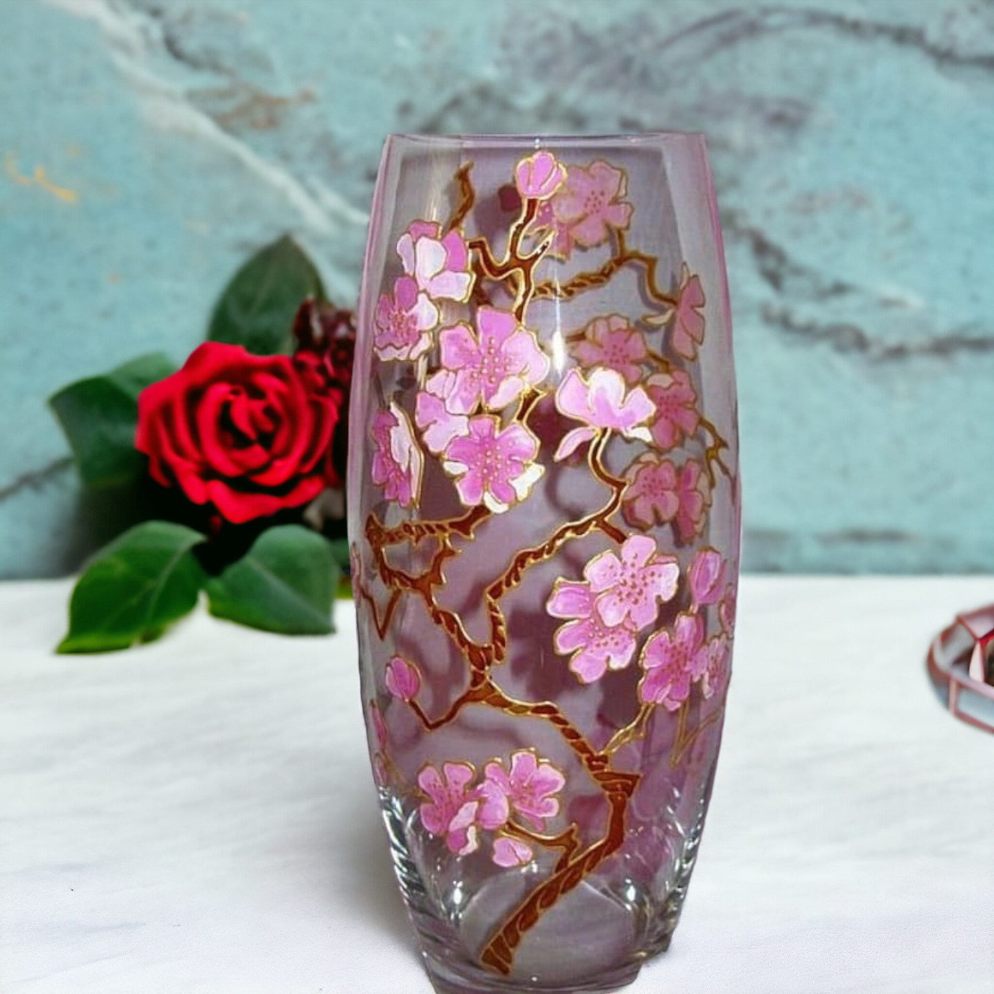 Handpainted Cherry Blossoms and Sakura Flower Vase - Personalized with Name or Initials - Mother's Day Gift, Bridal Gift - Home Decor