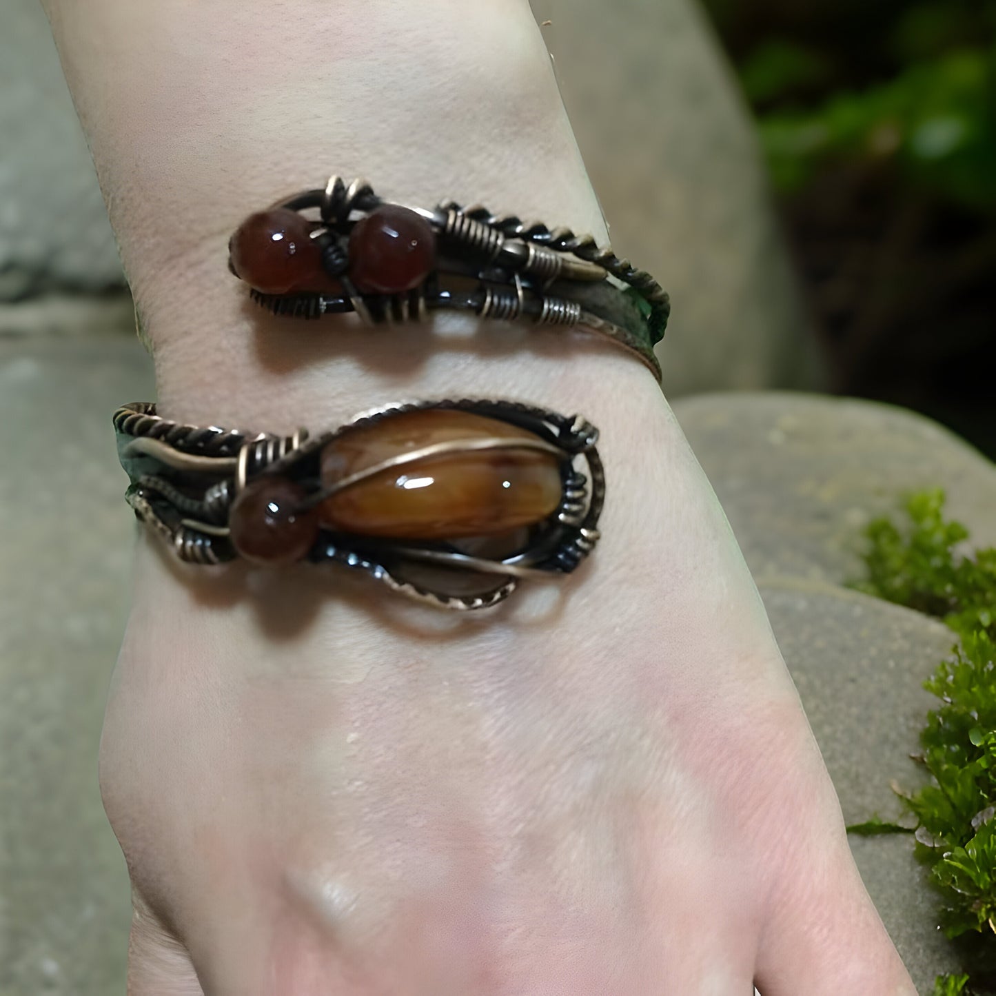 Healing Crystal Bracelet - Copper Wire Wrapped Cuff Wire Wrap Bangle Unisex Bracelet -Oxidized Copper Bangle Adjustable Cuff Bangle Bracelet