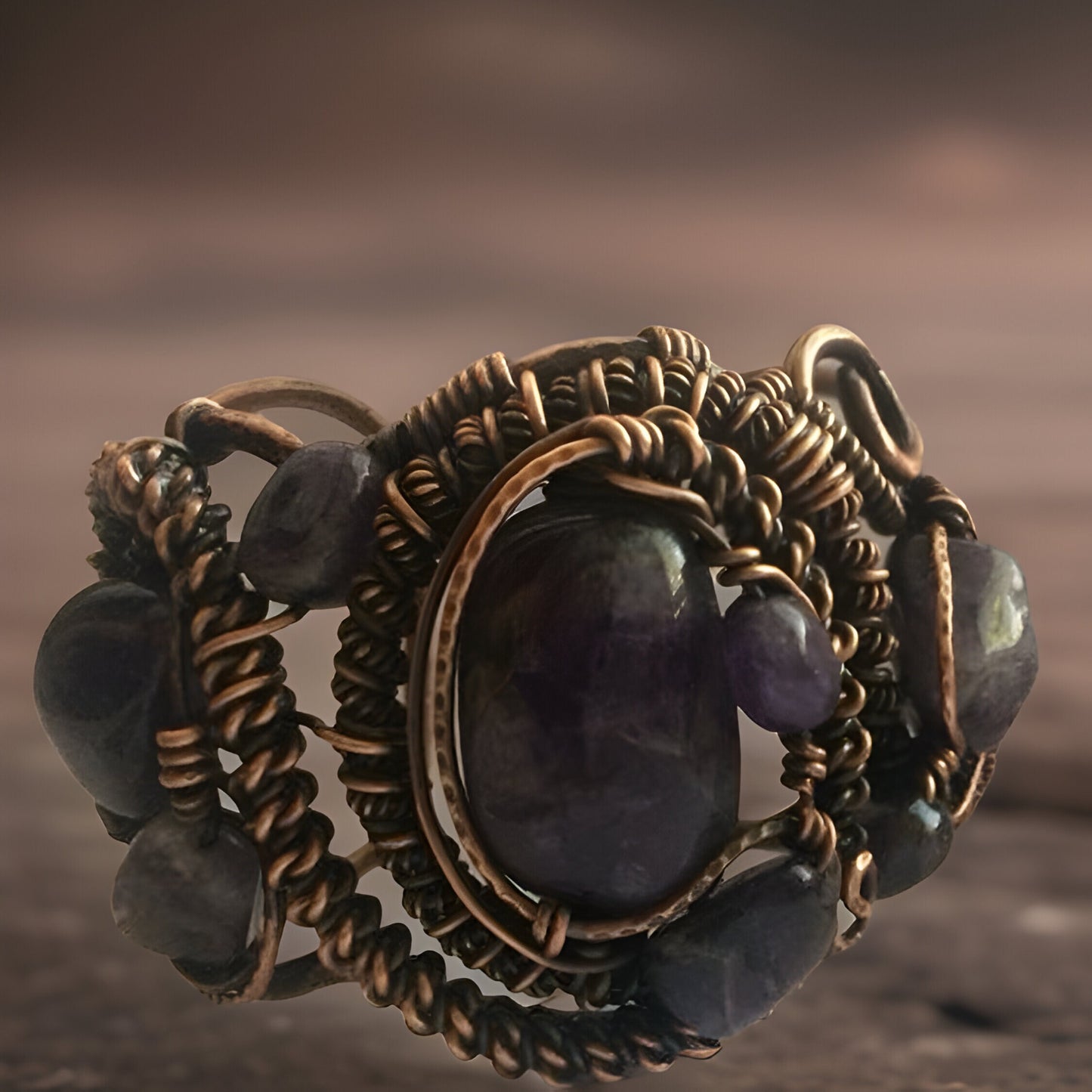 Midnight Blue Sodalite Fantasy Bracelet & Ring Set -Copper Wire-Wrapped Natural Healing Stone - Celestial Dreams Collection