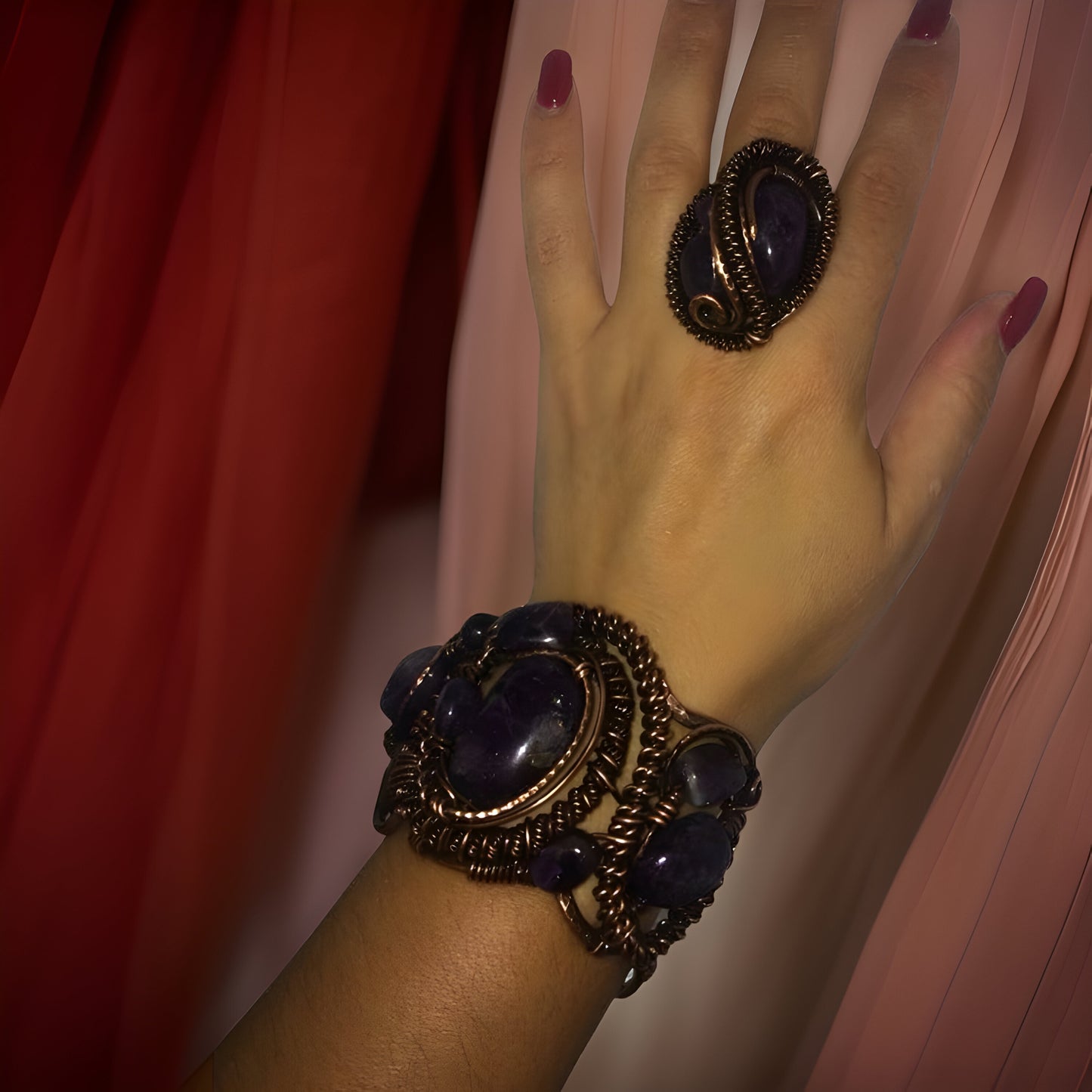 Midnight Blue Sodalite Fantasy Bracelet & Ring Set -Copper Wire-Wrapped Natural Healing Stone - Celestial Dreams Collection