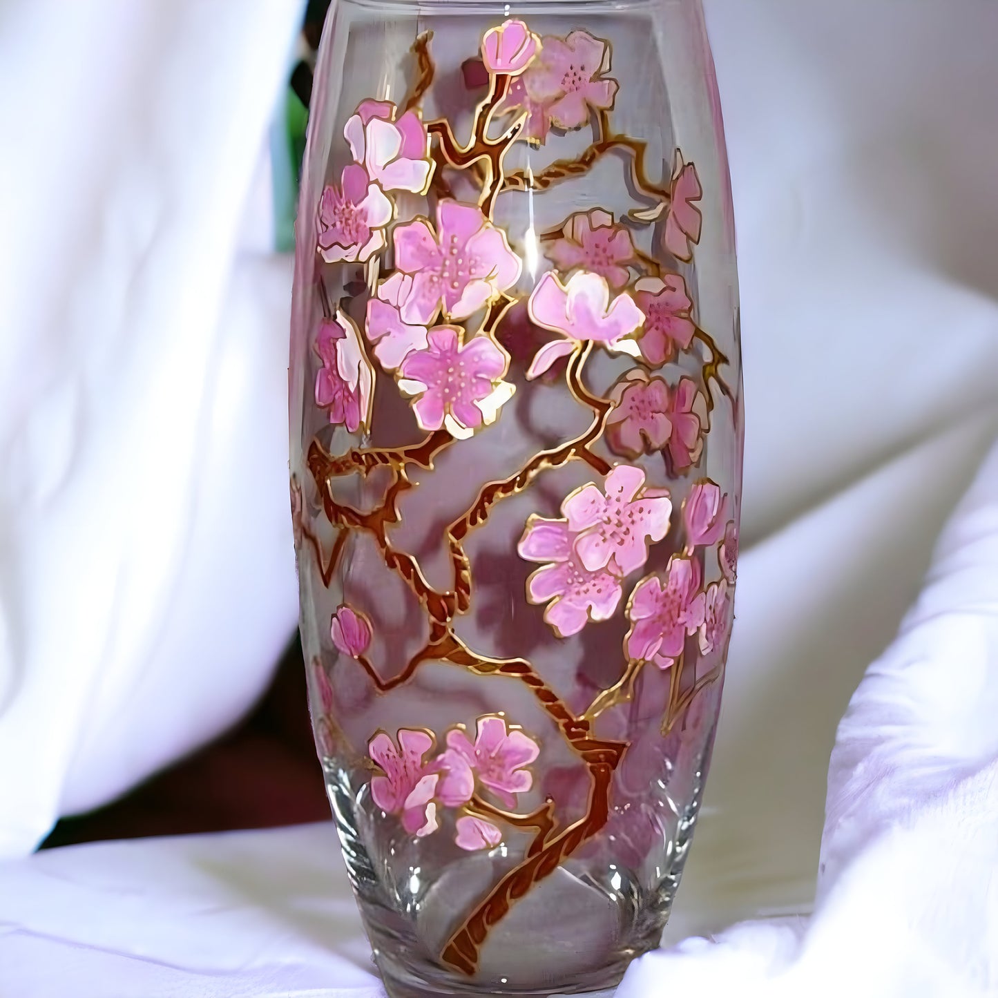 Handpainted Cherry Blossoms and Sakura Flower Vase - Personalized with Name or Initials - Mother's Day Gift, Bridal Gift - Home Decor