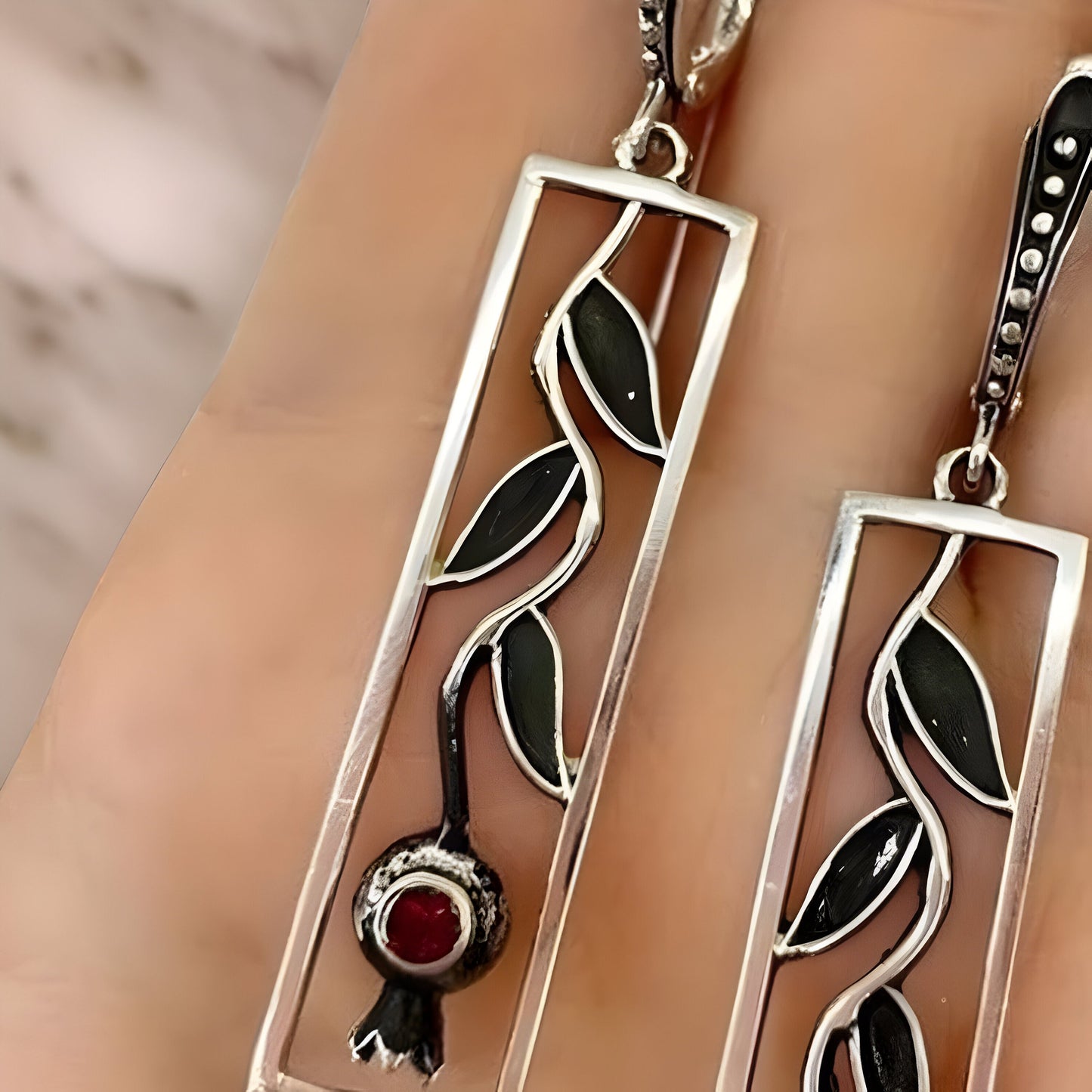 Armenian Pomegranate Sterling Silver Jewelry Set - Pomegranate Earrings, Pomegranate Ring - Armenian Gift - Handcrafted Pomegranate Jewelry