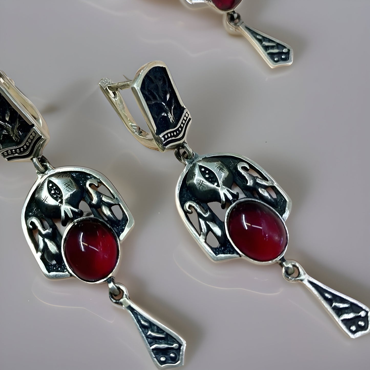 Armenian Sterling Silver Pomegranate Jewelry Set - Earrings and Ring - Medieval Inspired - Game of Thrones Lord of the Rings - Gift for Her