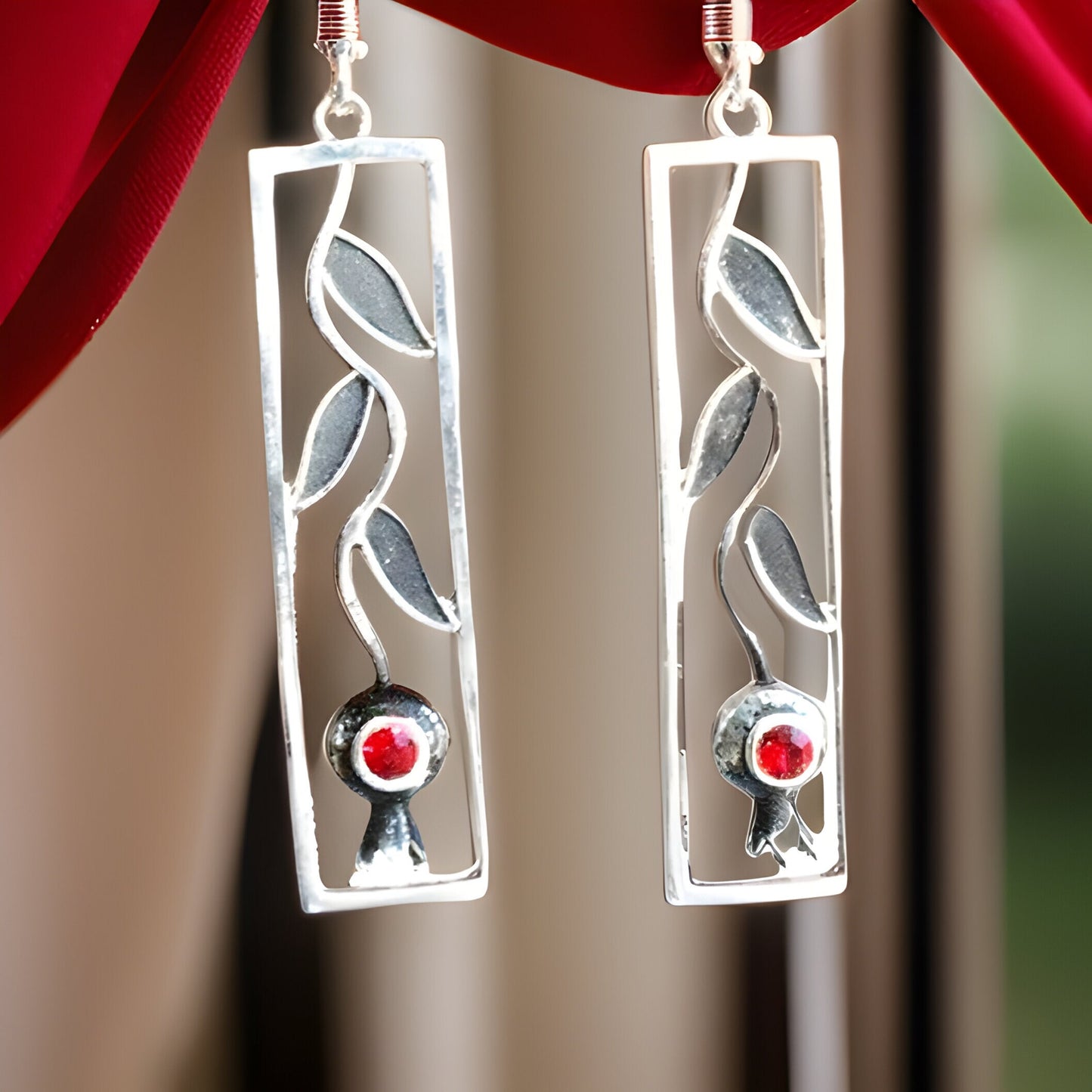 Armenian Pomegranate Sterling Silver Jewelry Set - Pomegranate Earrings, Pomegranate Ring - Armenian Gift - Handcrafted Pomegranate Jewelry