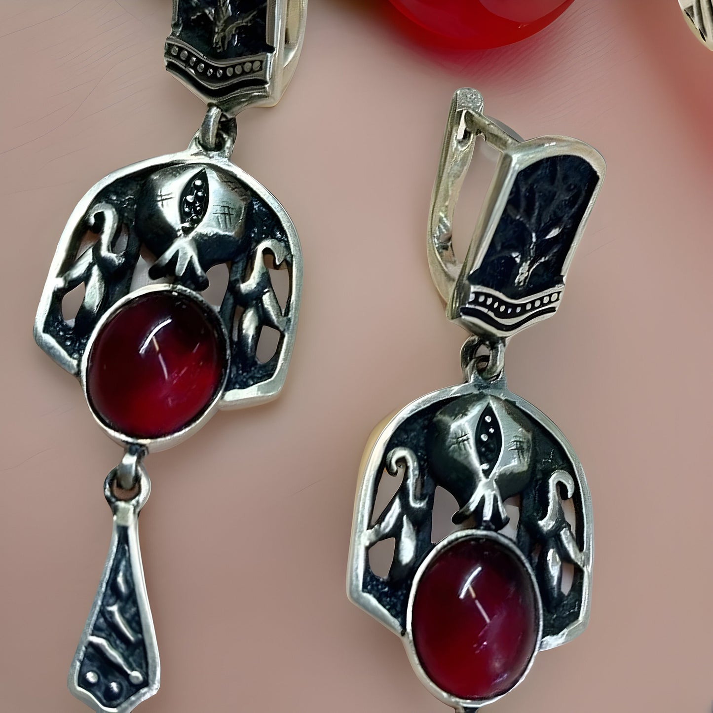 Armenian Sterling Silver Pomegranate Jewelry Set - Earrings and Ring - Medieval Inspired - Game of Thrones Lord of the Rings - Gift for Her