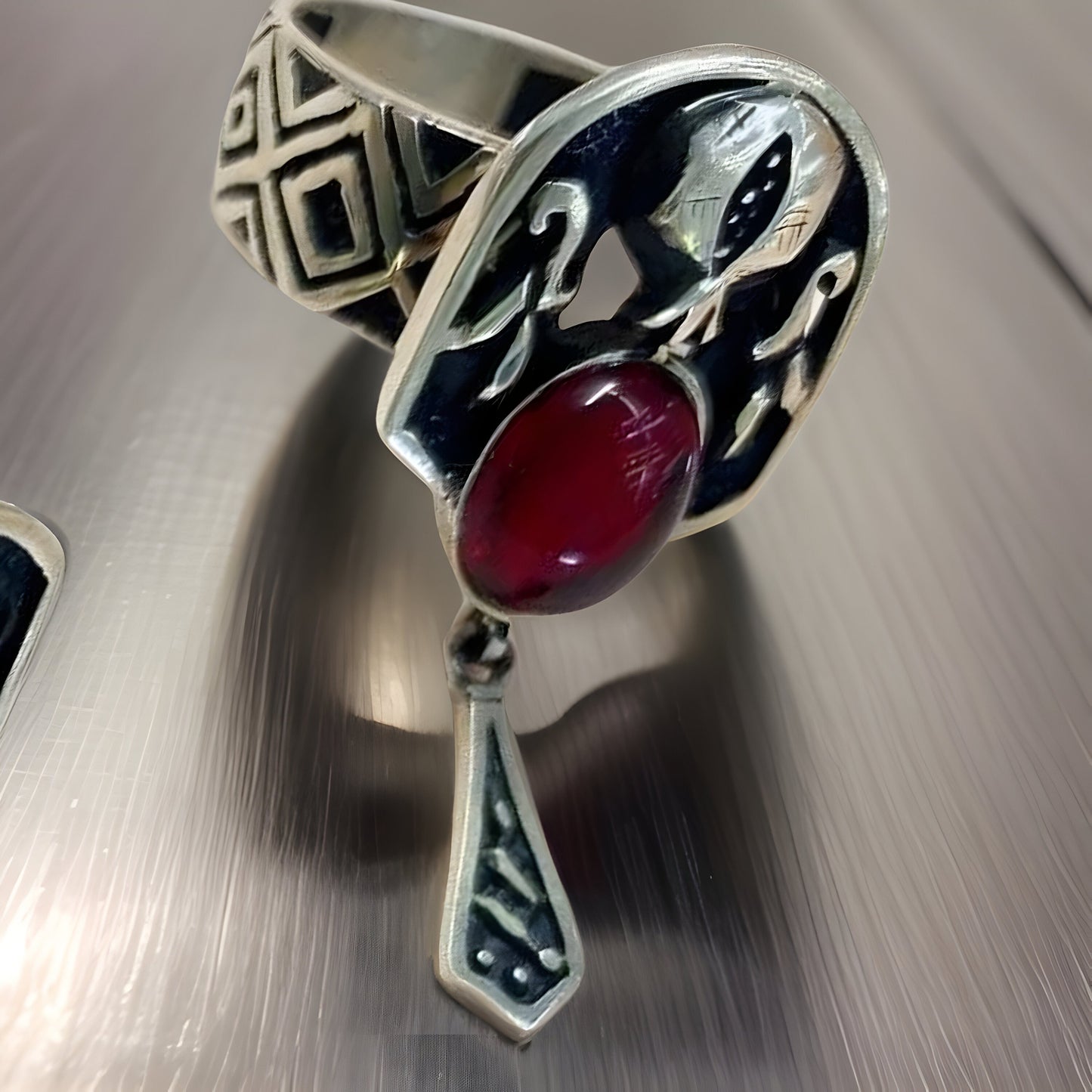 Armenian Sterling Silver Pomegranate Jewelry Set - Earrings and Ring - Medieval Inspired - Game of Thrones Lord of the Rings - Gift for Her